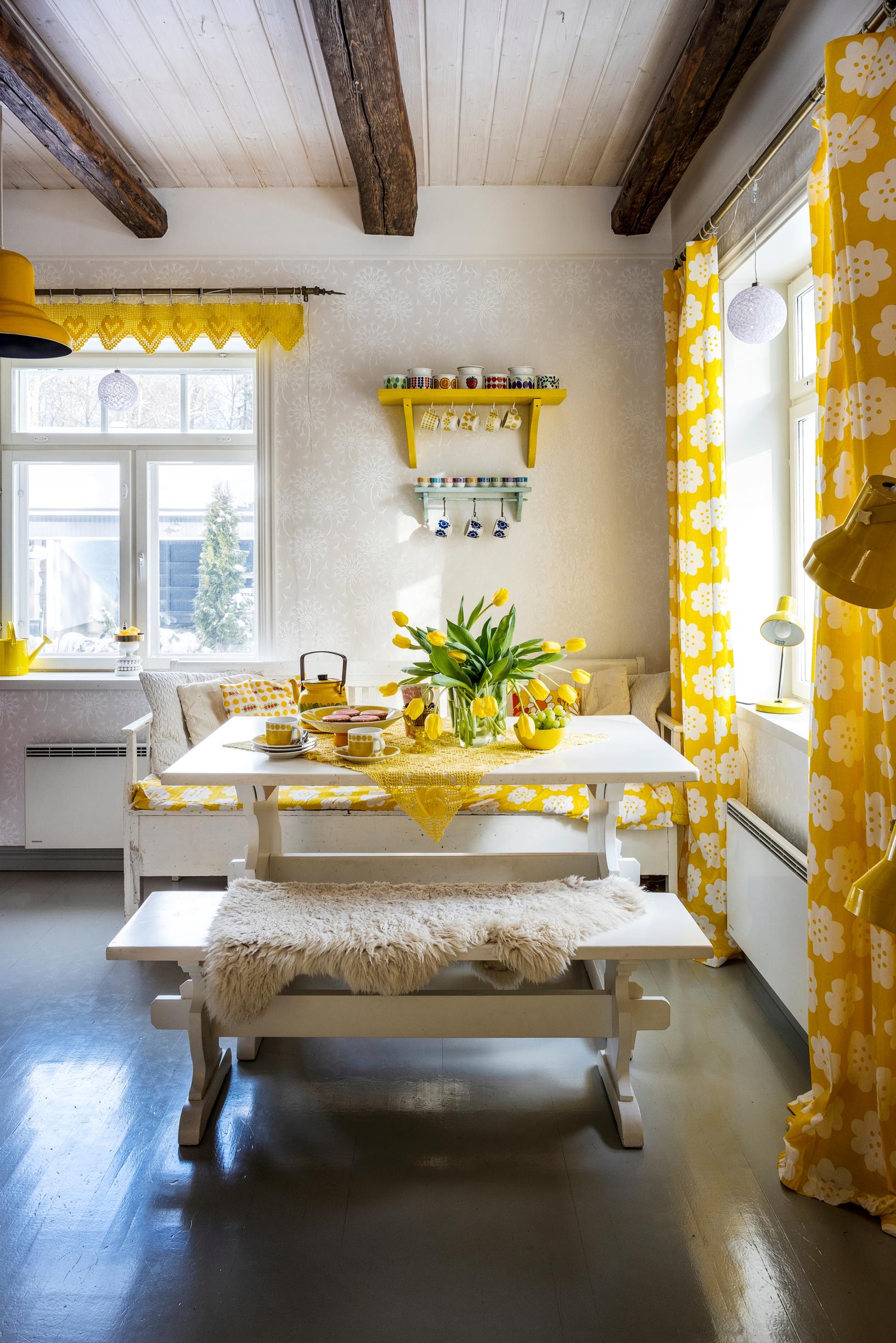 A farmhouse table in the kitchen.