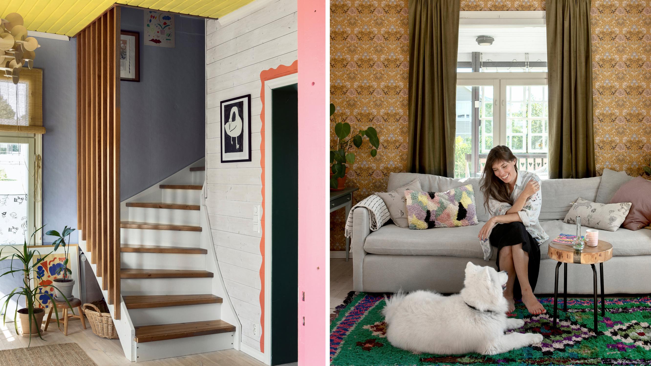 Wooden house with neon-yellow ceilings and a scallop door frame: “To me, white isn’t even a color”
