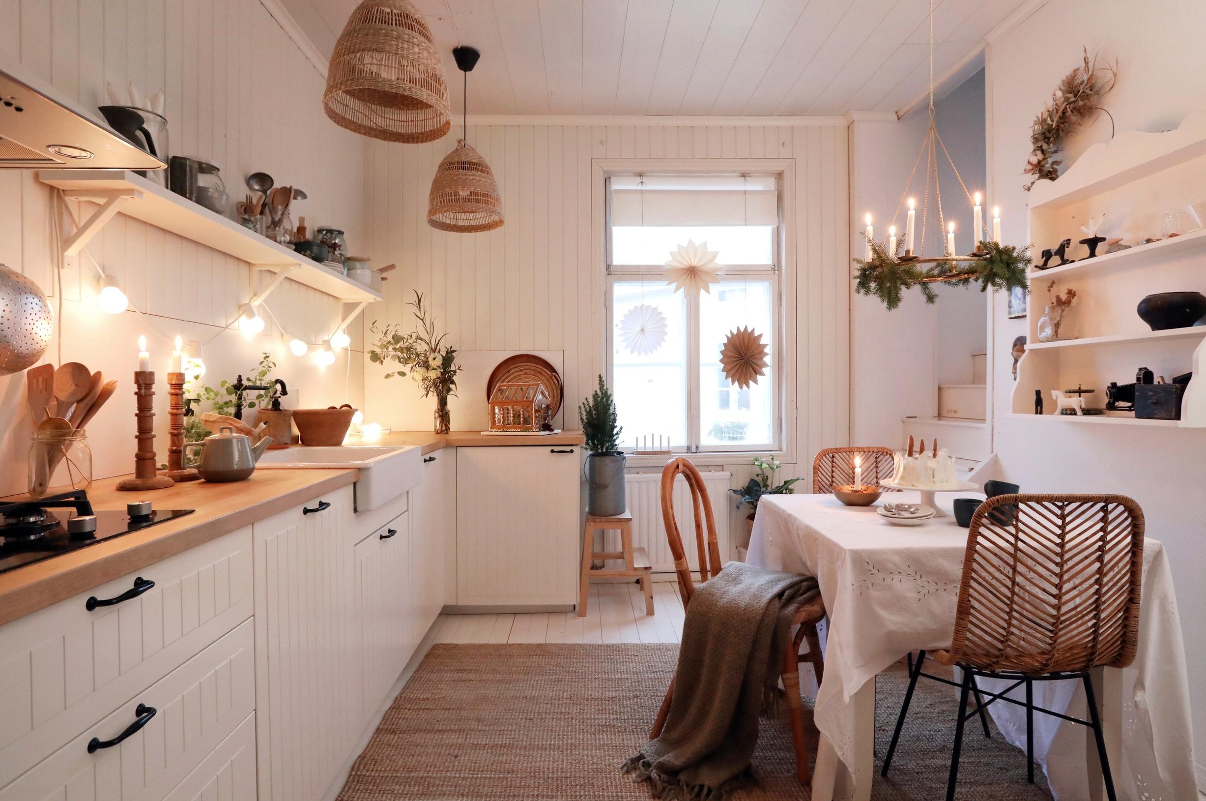 The bright kitchen of the nearly hundred-year-old wooden house