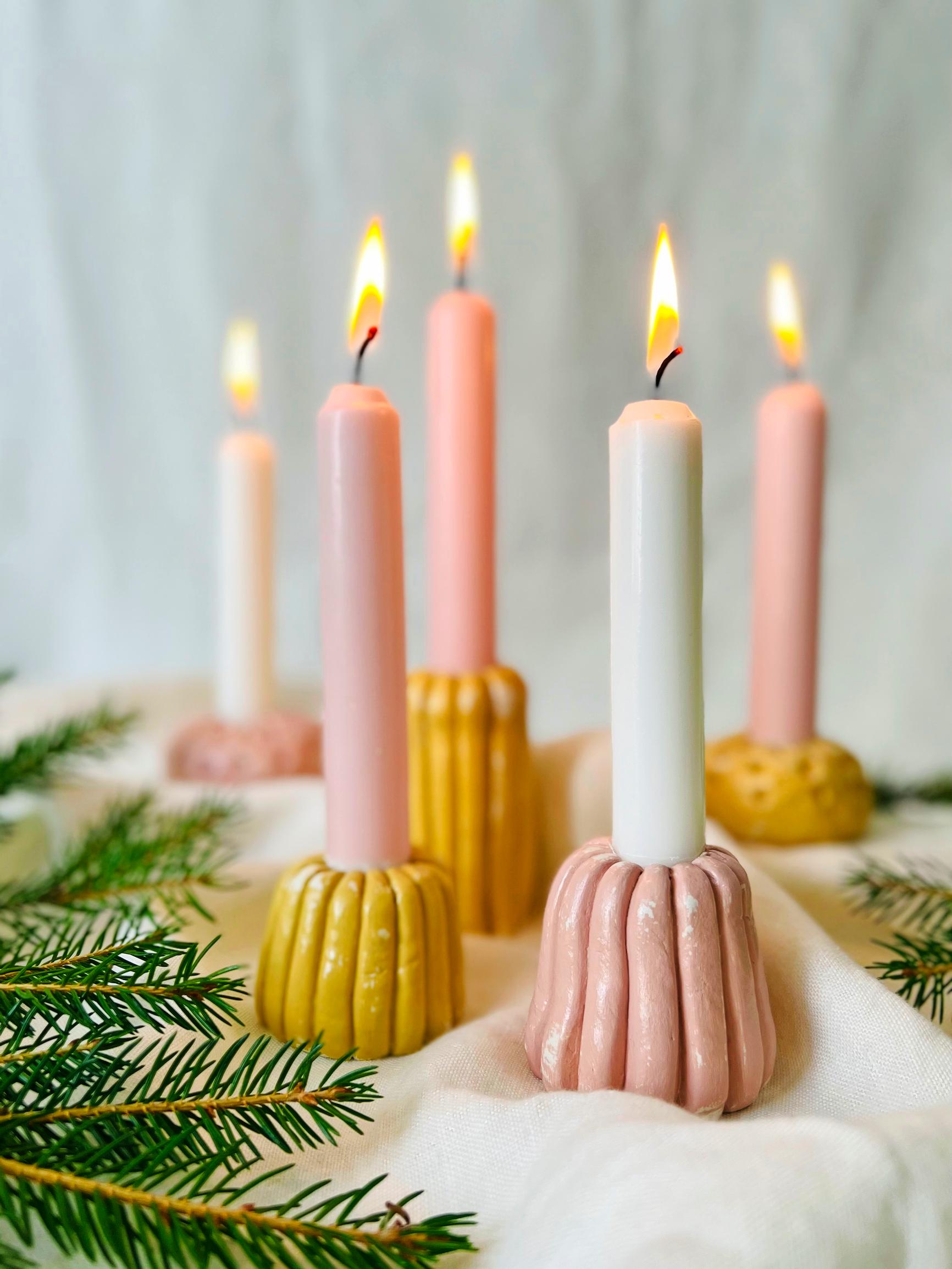 Sculpt, pattern, dry, and paint: Create lovely candle holders from air-dry clay