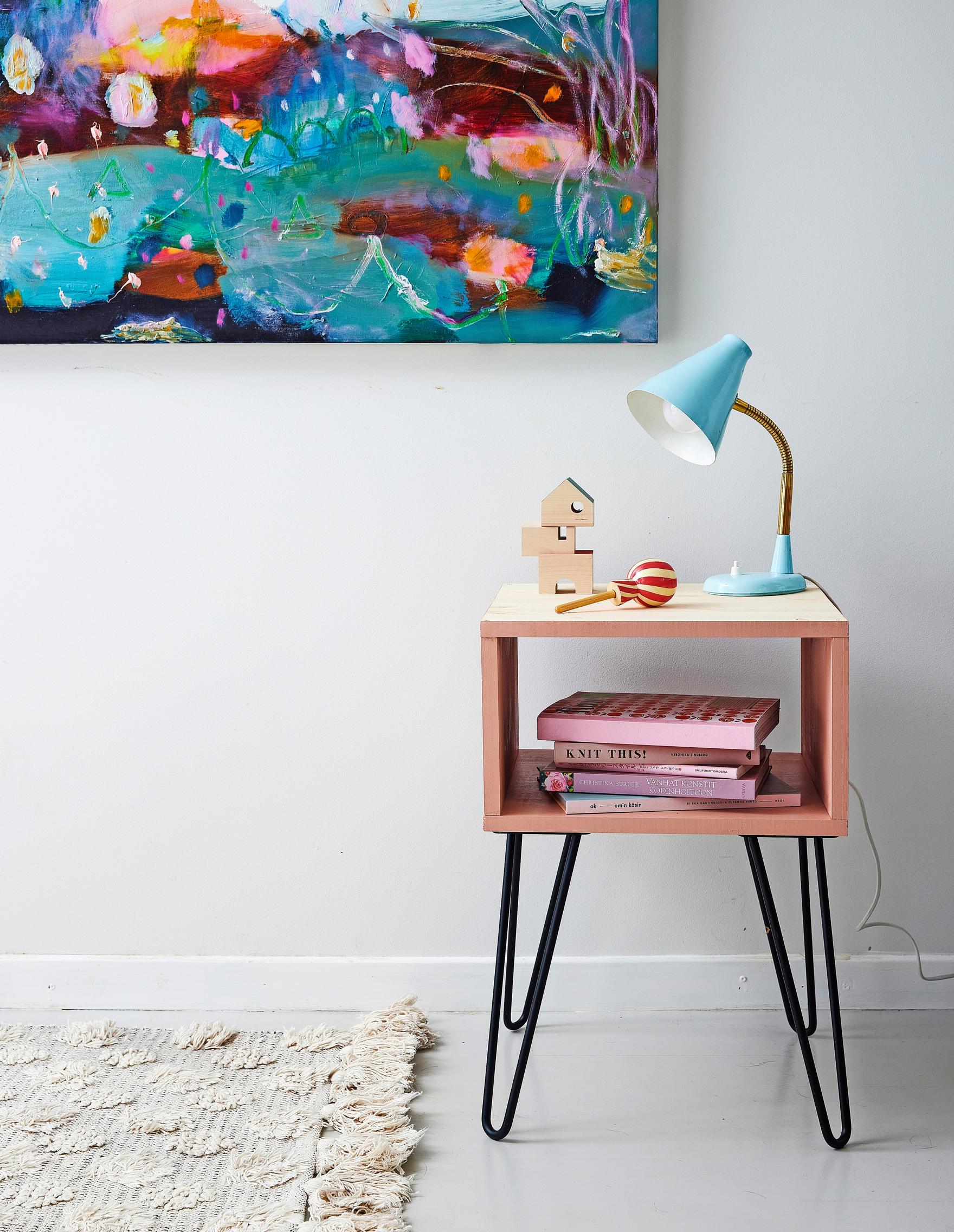 Finished small table with a shelf