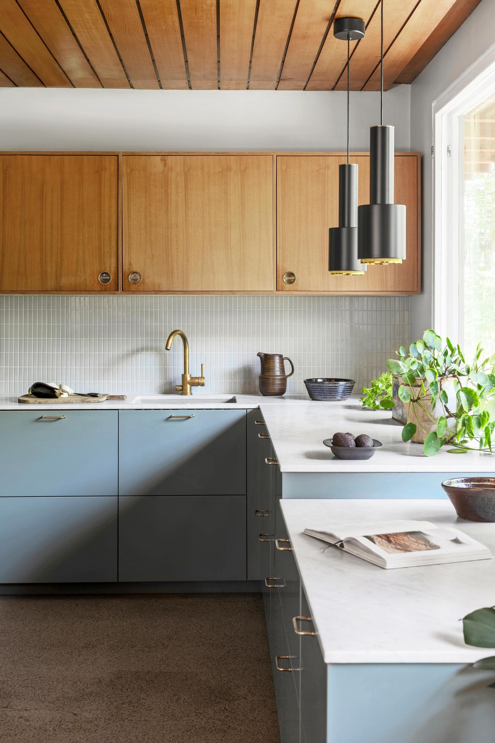 The original 1960s upper cabinets in the kitchen