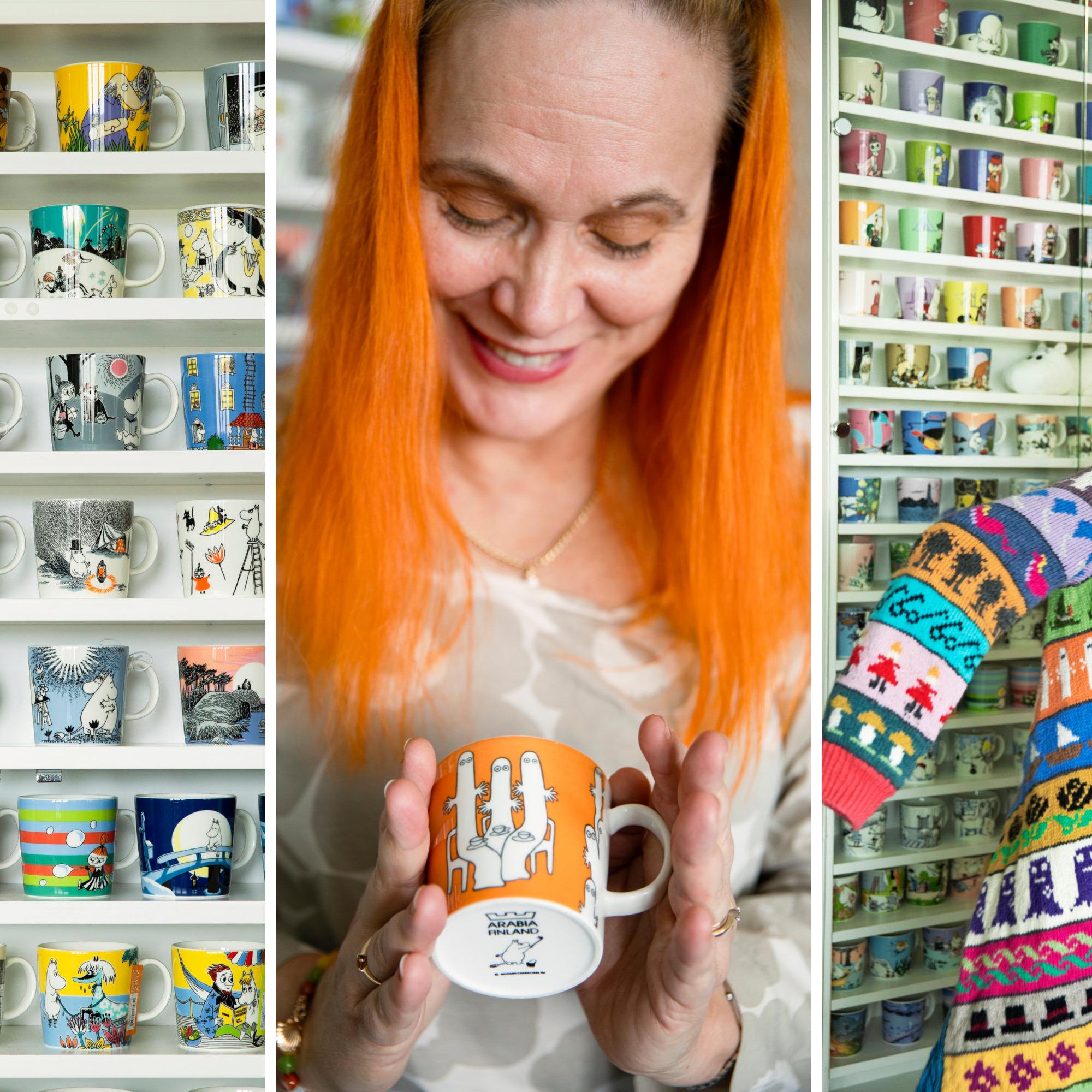 190 Moomin mugs—and counting! Marjut’s treasured collection displayed behind tempered glass for protection