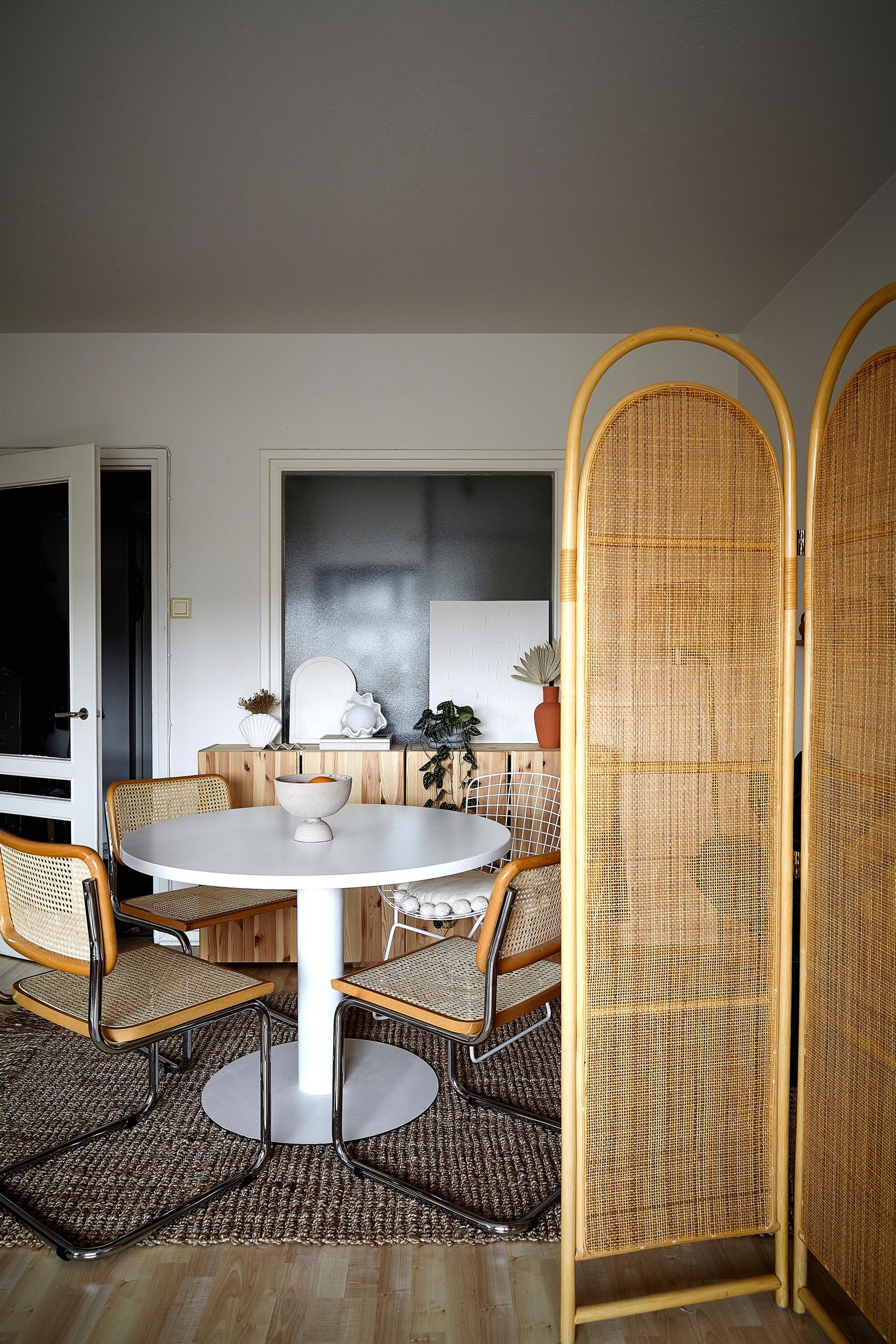 A rattan divider used to separate spaces