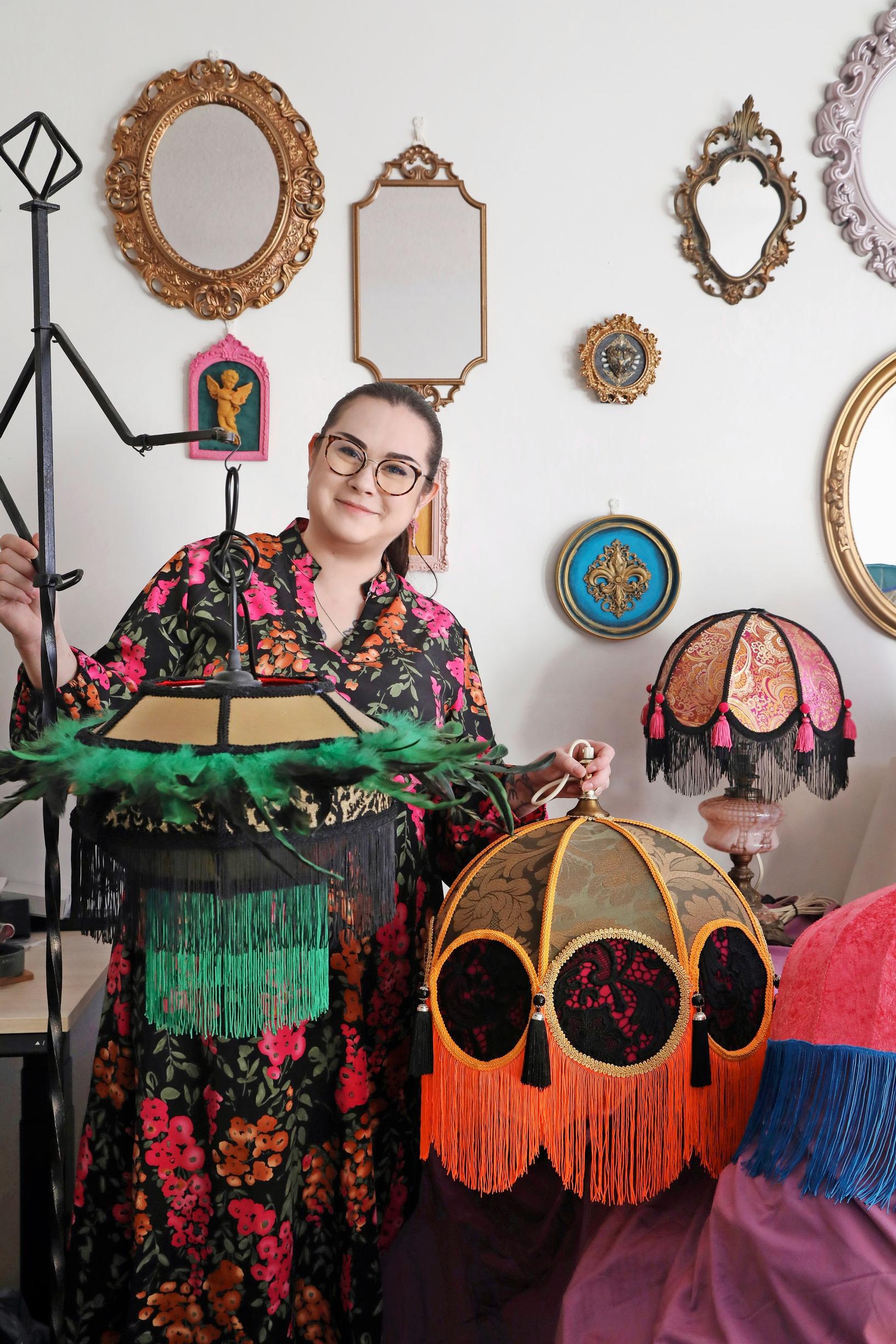 Janni and some of the lampshades she has created.