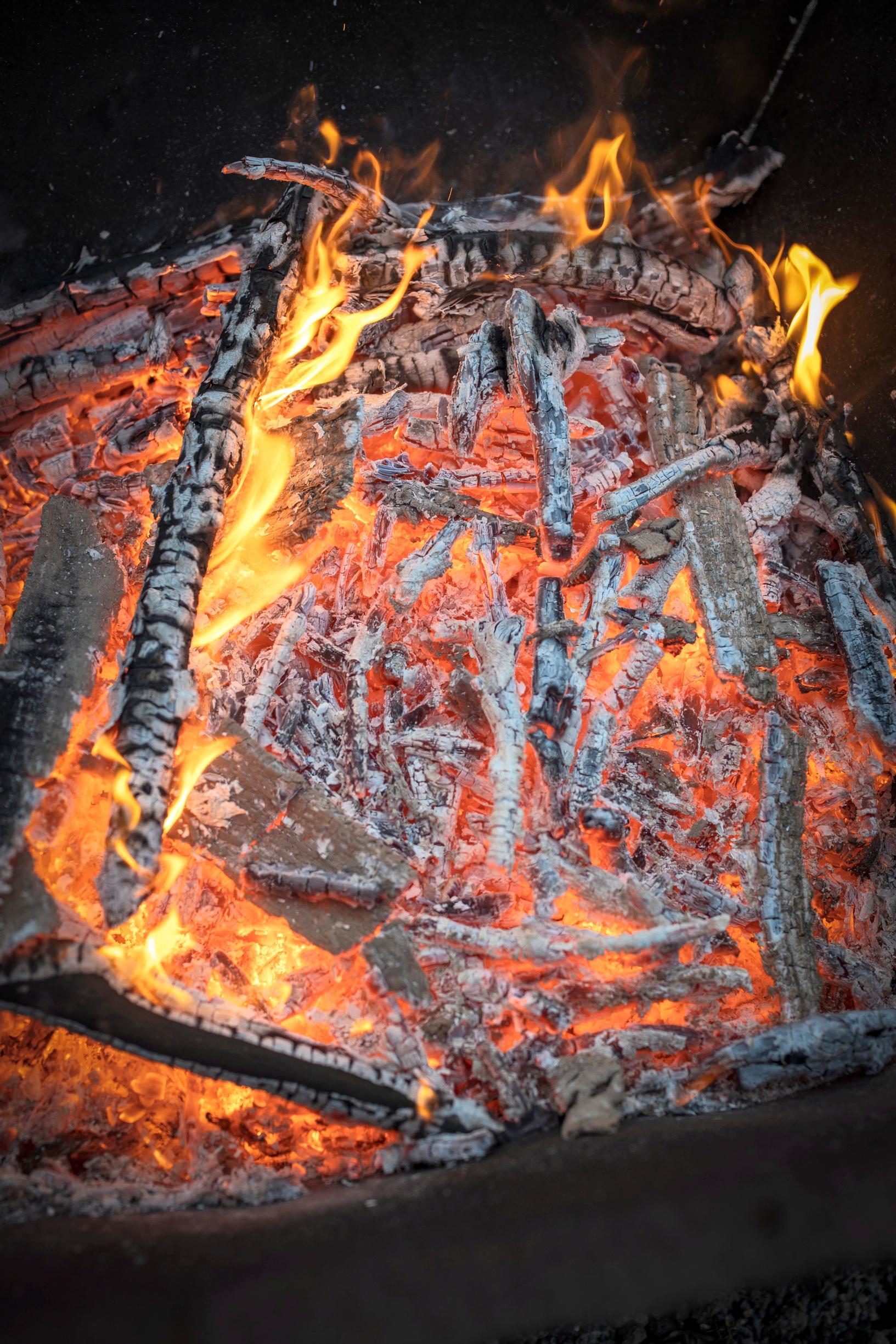 Embers during biochar production.