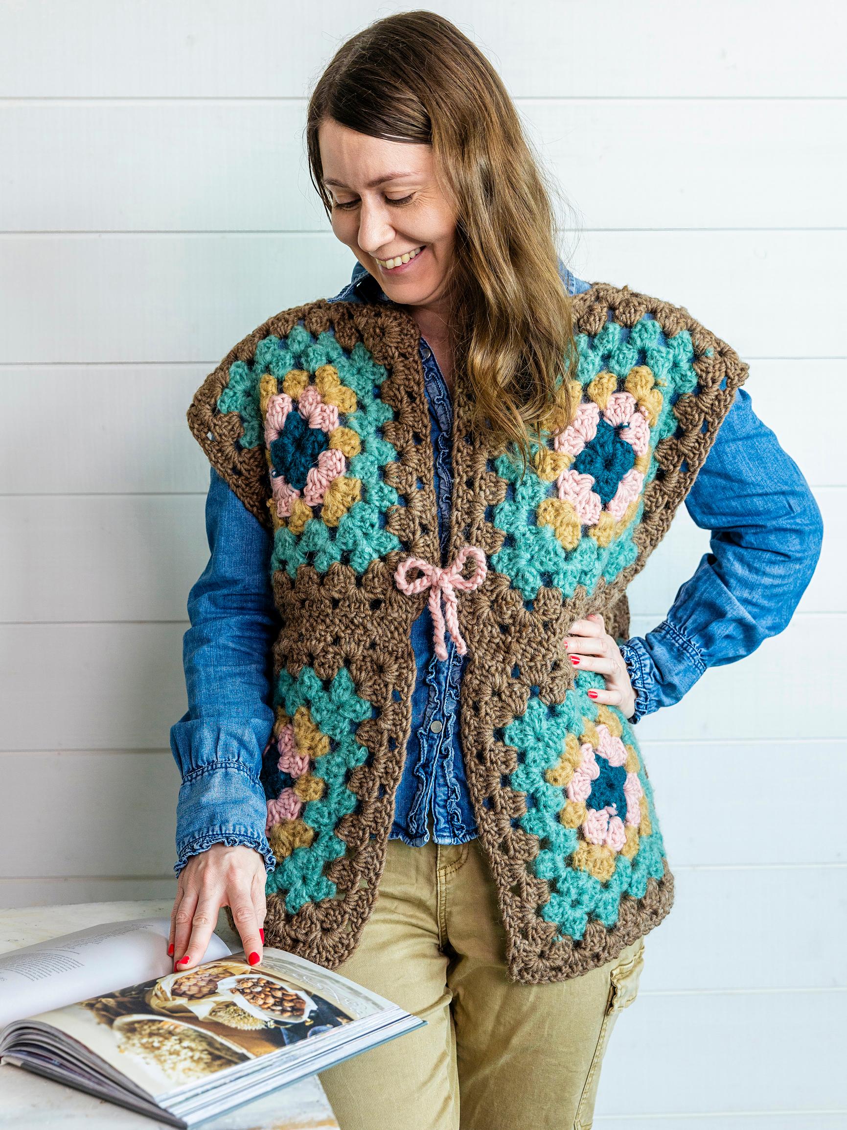 Crocheted vest from granny squares—you’ll only need 8 squares for this cozy vest