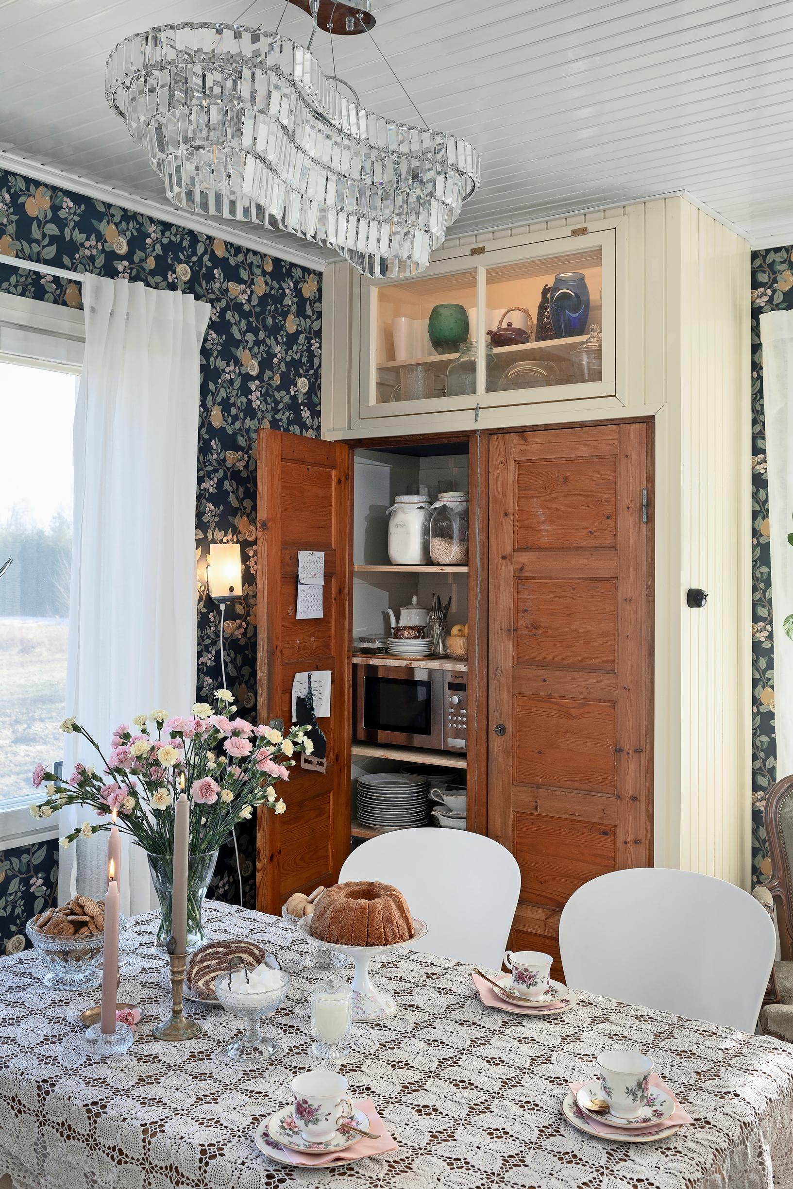 pantry with old cabinet doors