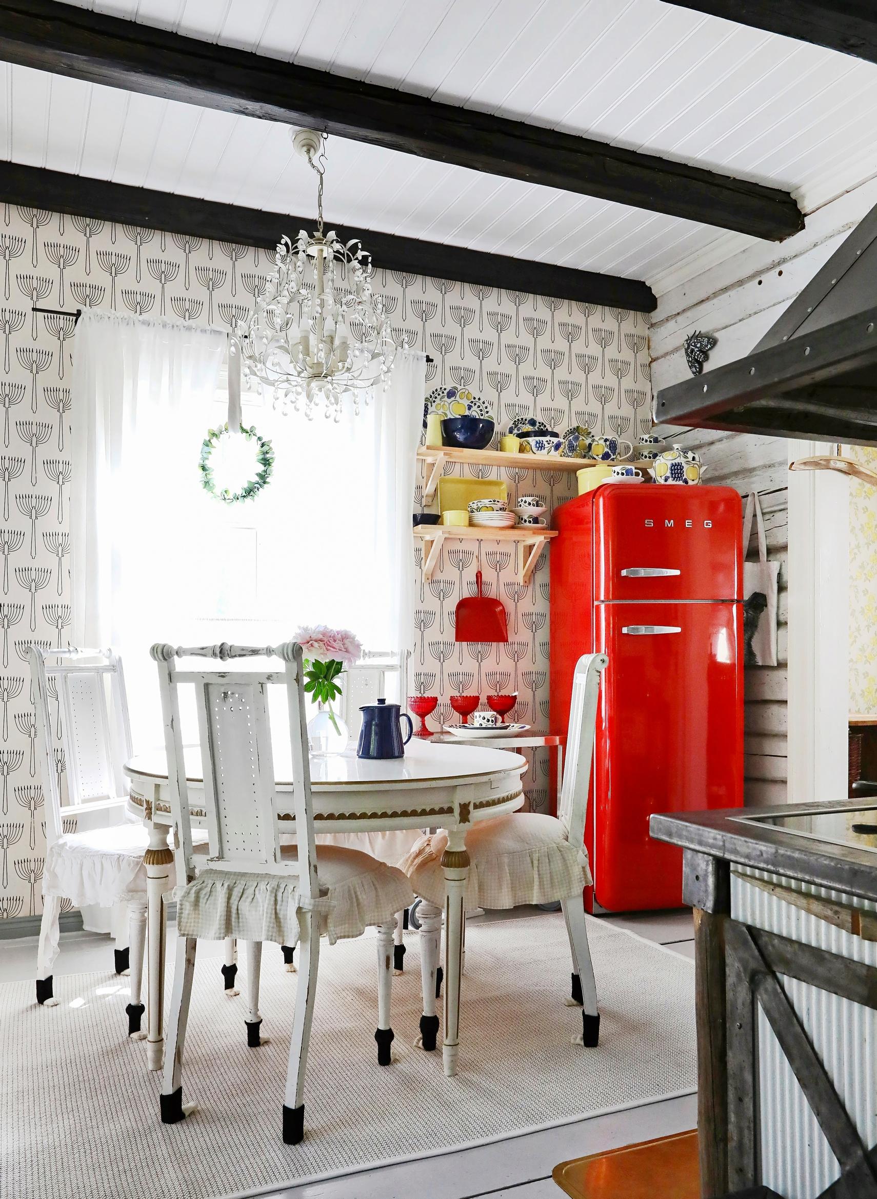 Dark-painted ceiling beams in an old house