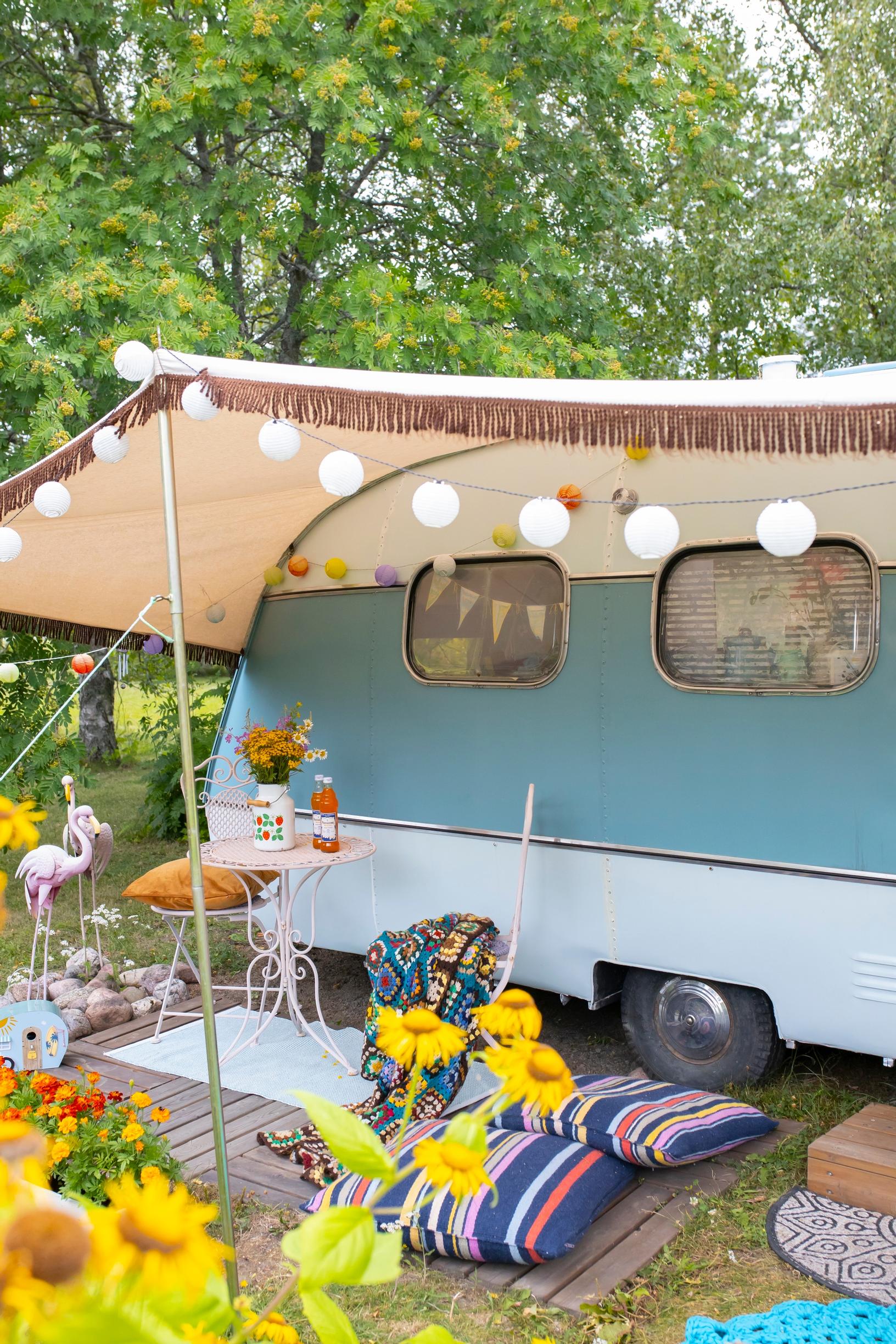 A 60s caravan and garden furniture
