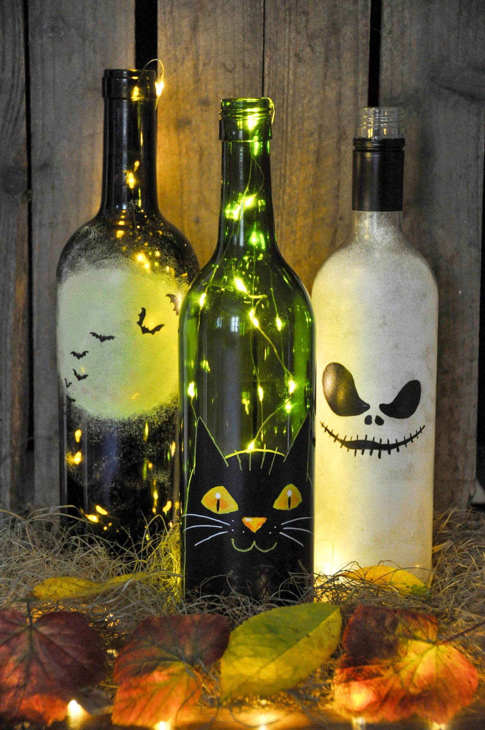 Finished Halloween light bottles.