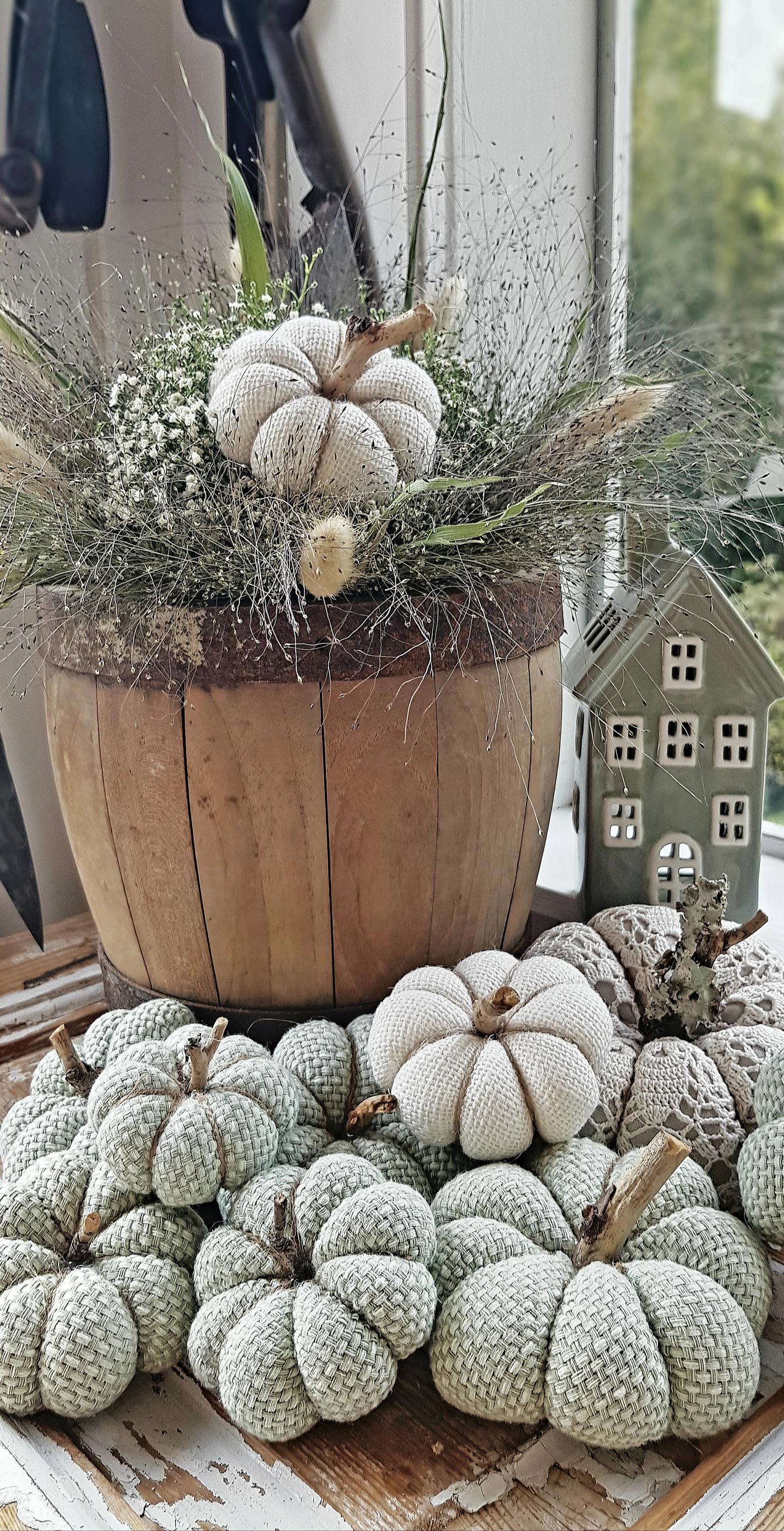 The pumpkins create a fun look when displayed in a large group.