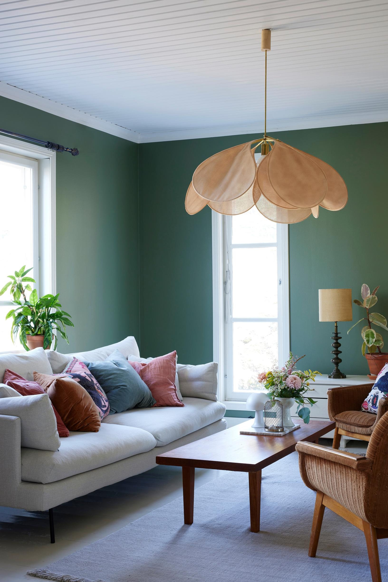 A light-colored sofa in the living room