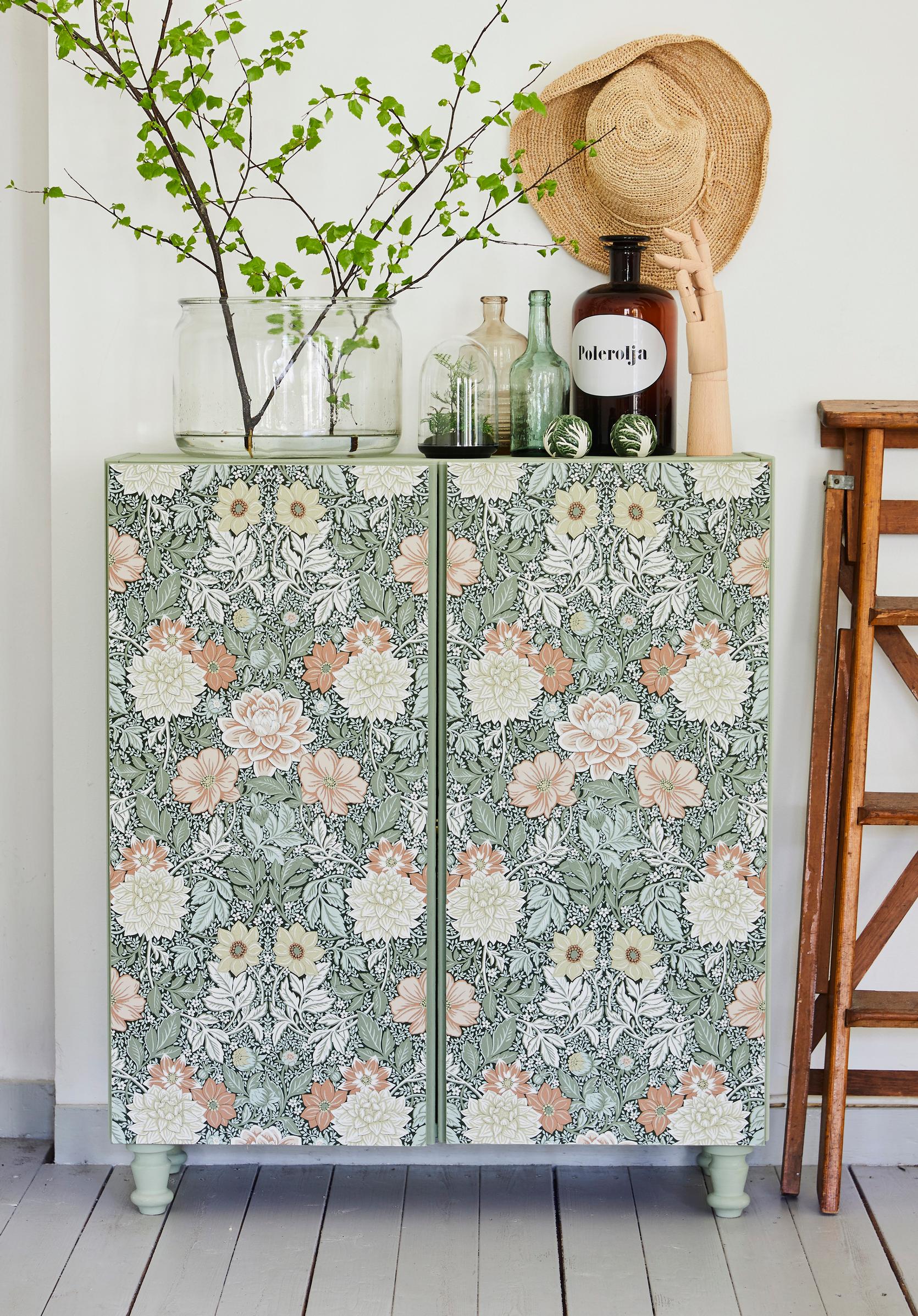 Wallpapering a cabinet