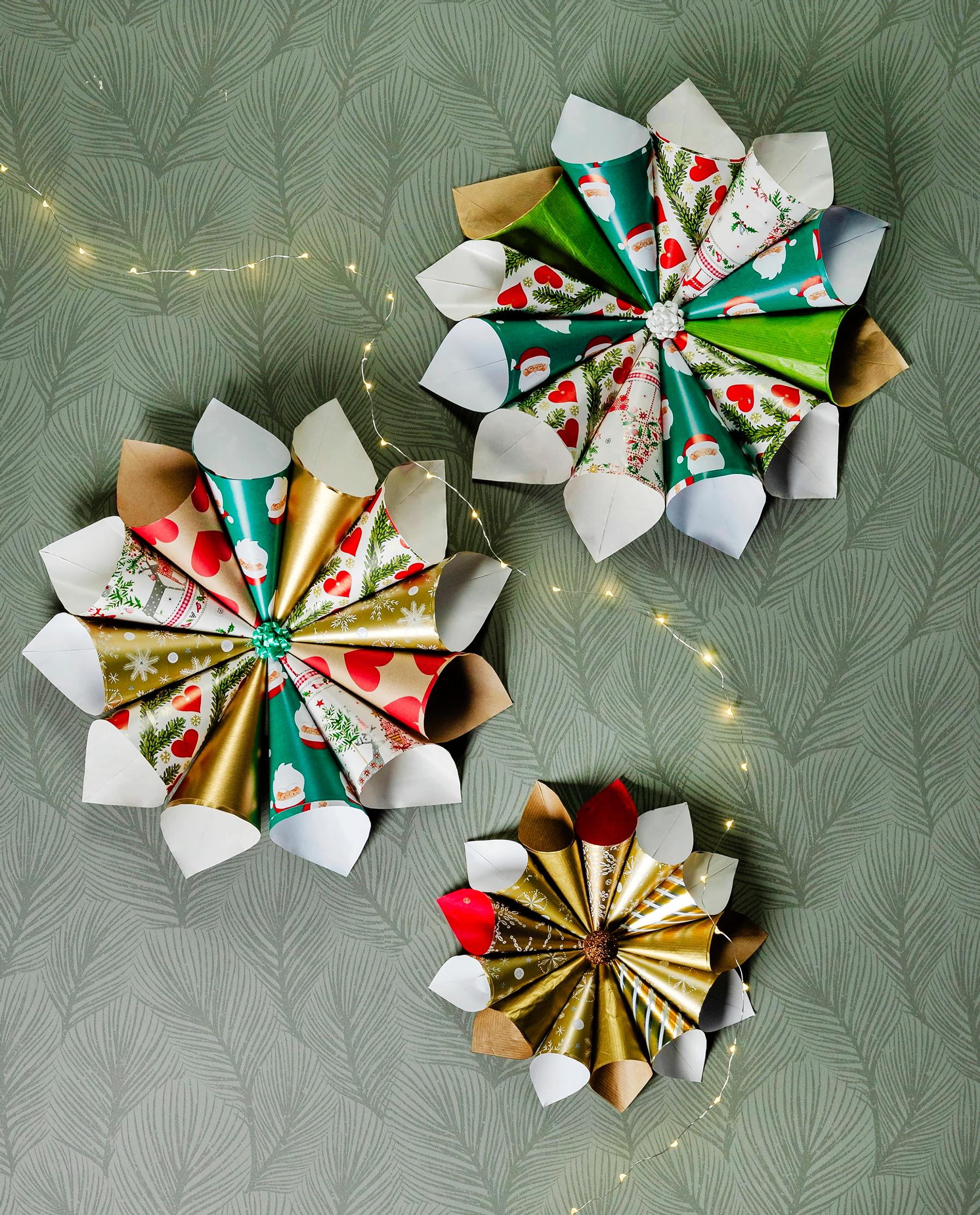 Finished cone stars hung on the wall