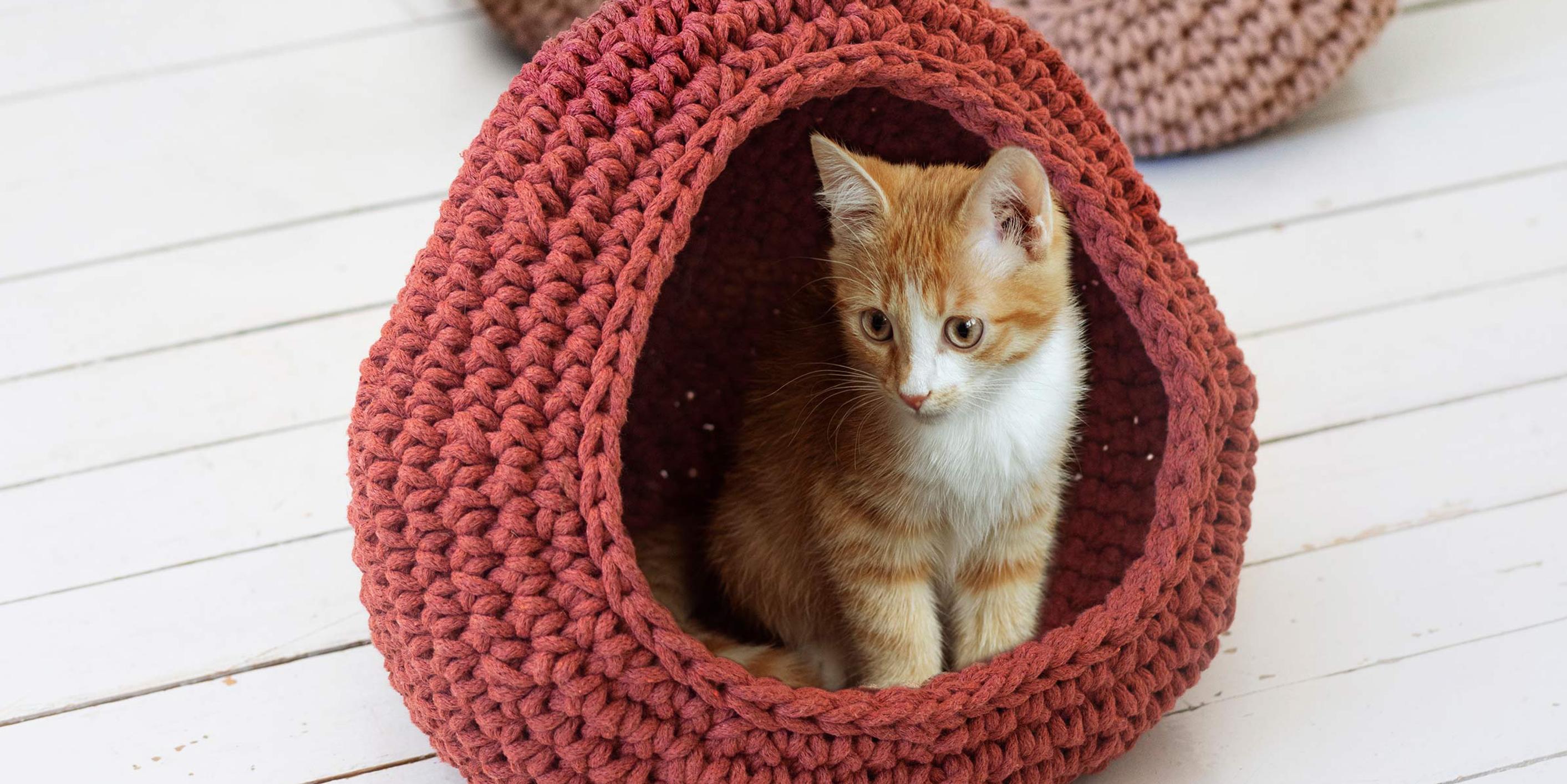 Crocheted cat cave—a soft yet sturdy hideaway made in one piece