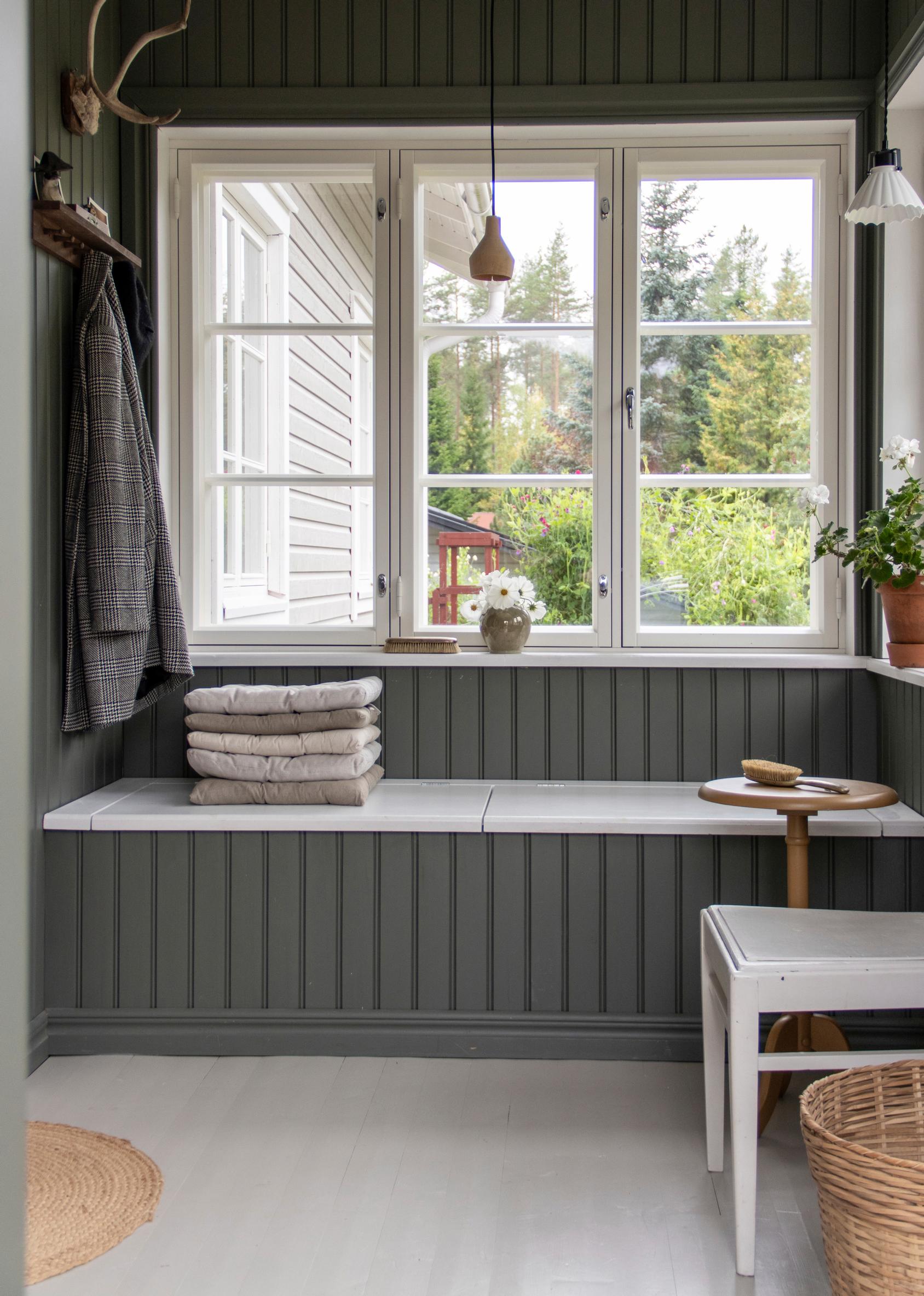 A built-in storage bench