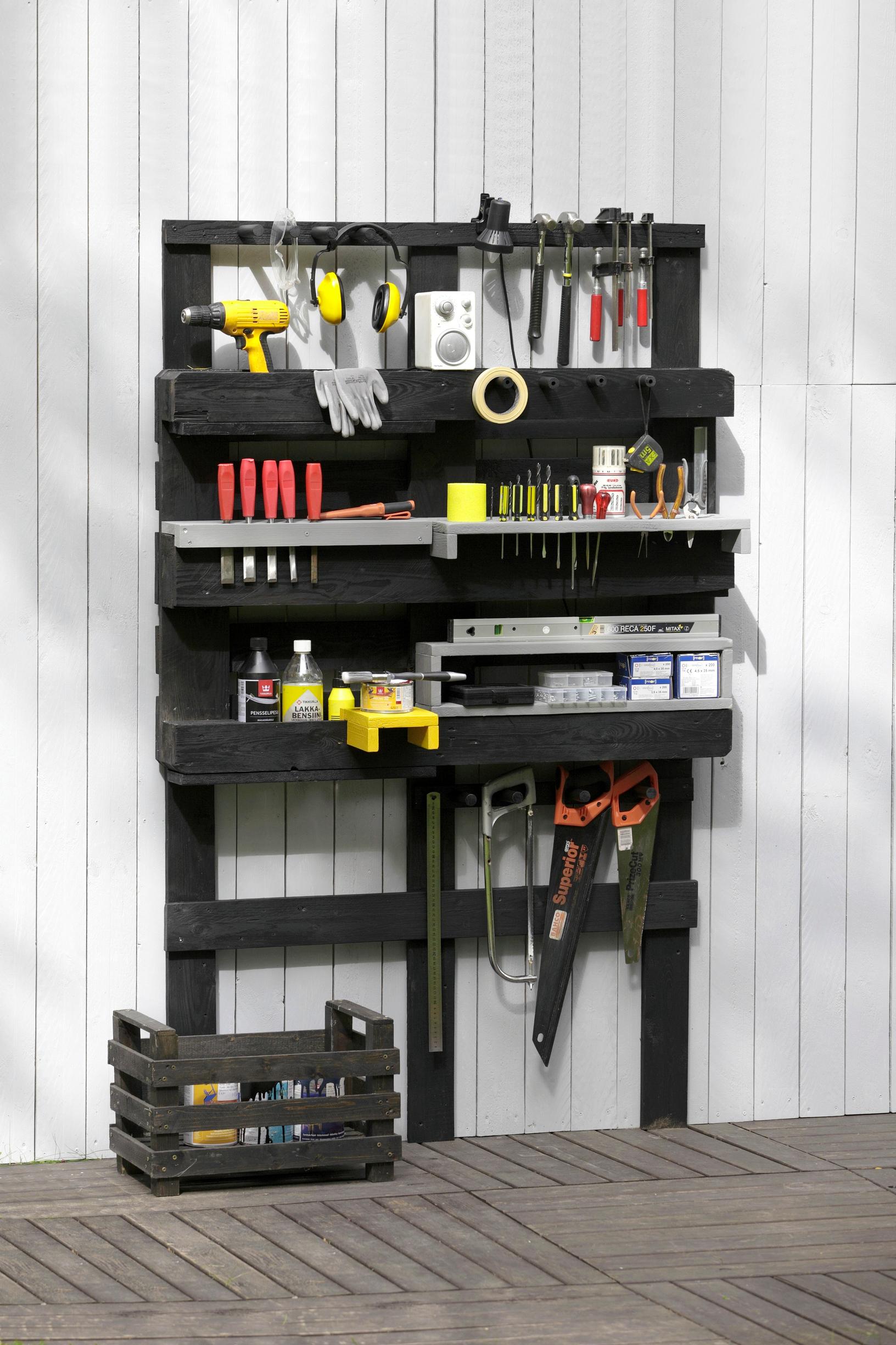 Make room for tools—shelf made from pallets solves storage problems