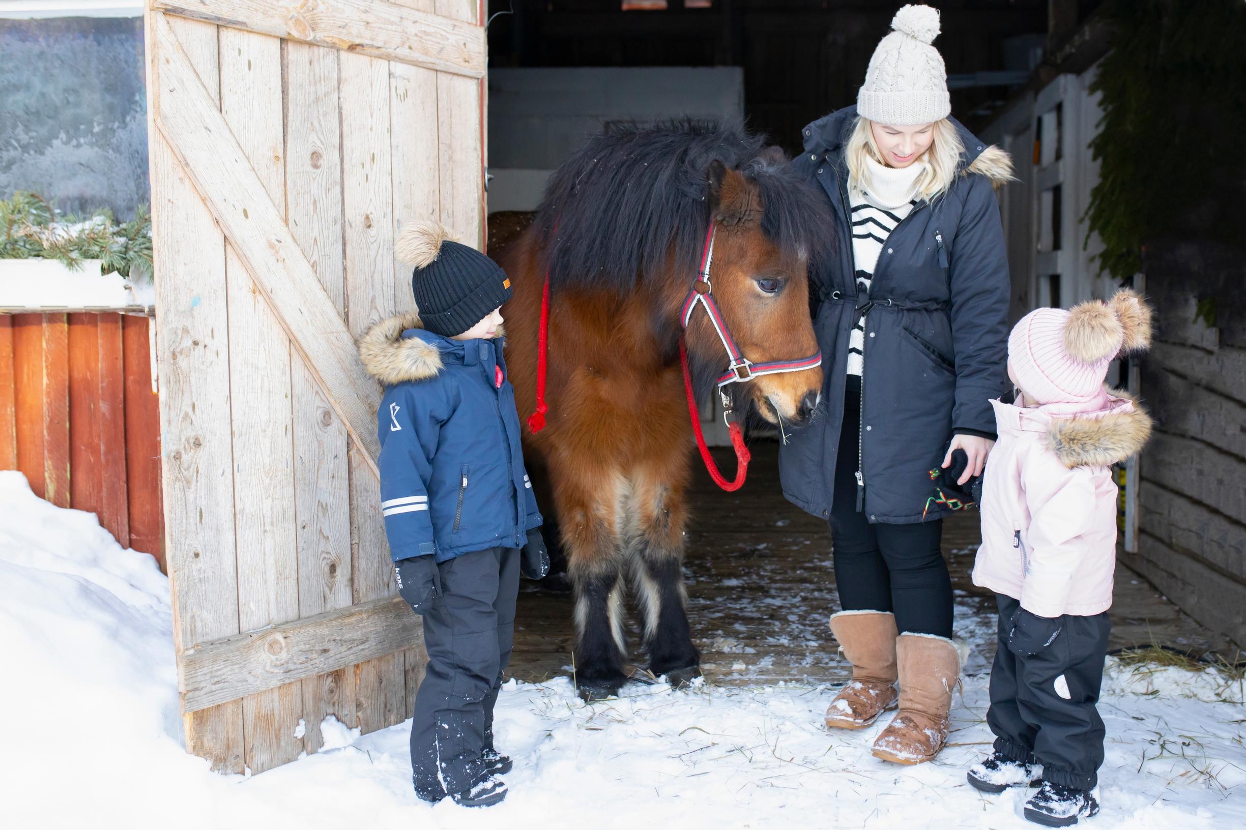 Prudi the mare and Viivi Lukkala by the stable door.