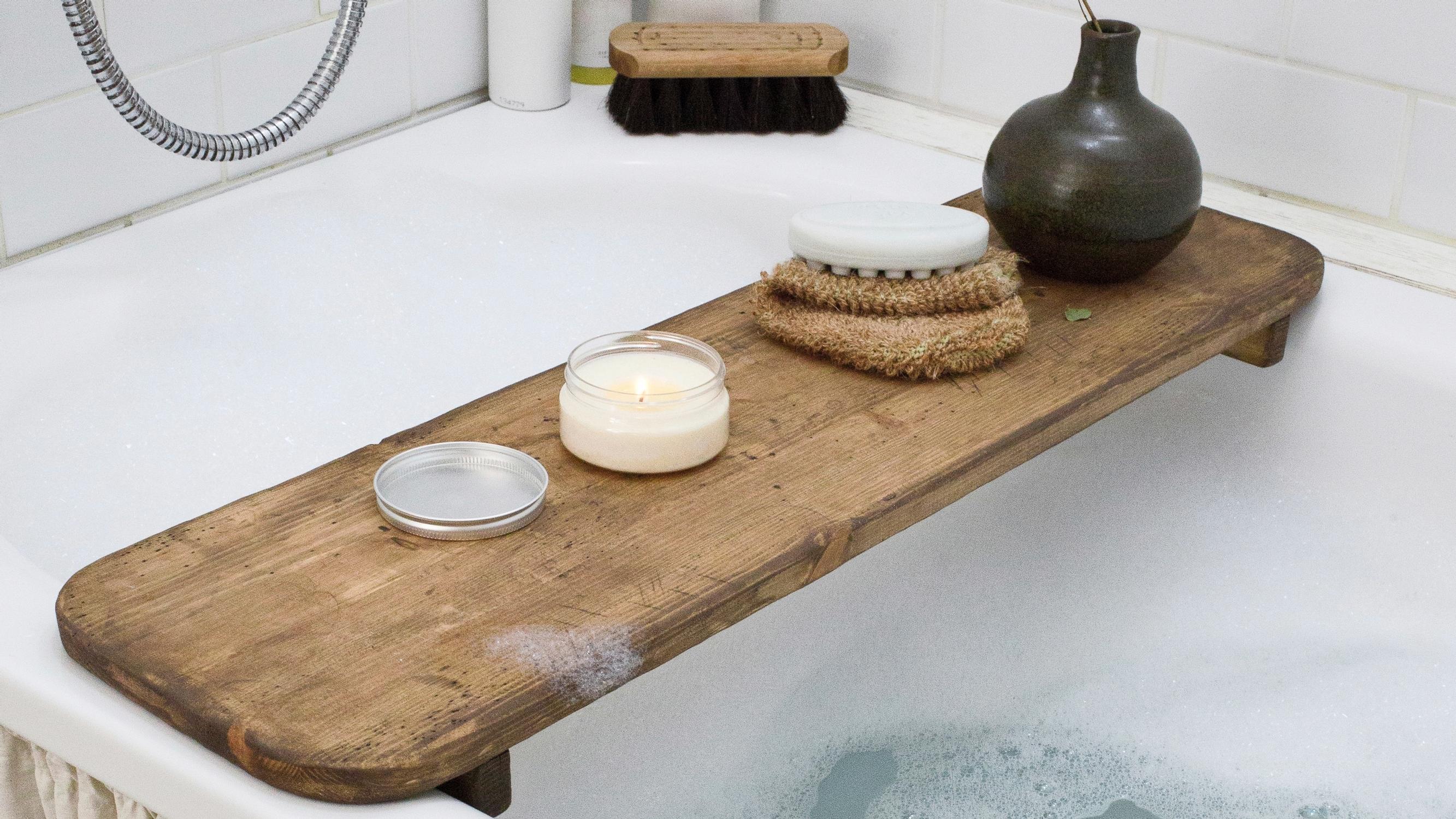How to make a rustic bath tray with some wood, wax, and a bit of hammering
