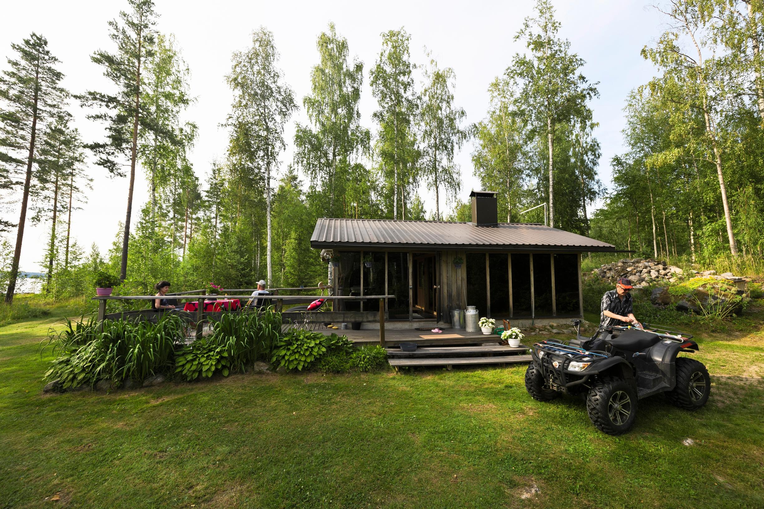 Sauna cabin with a glass wall