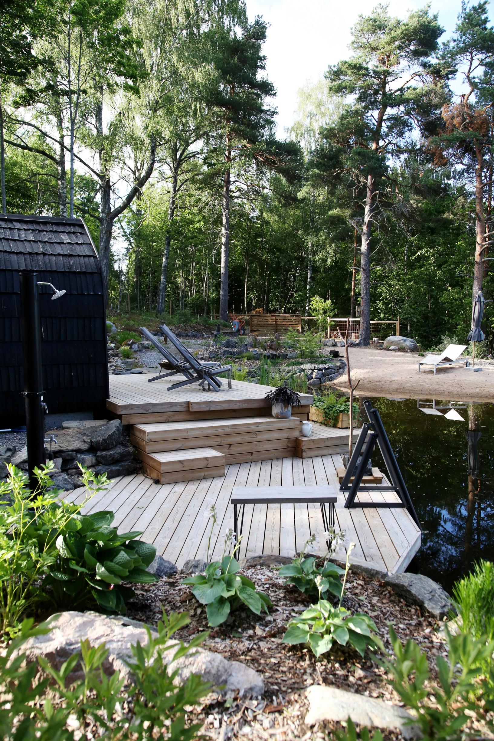 garden with a natural swimming pond