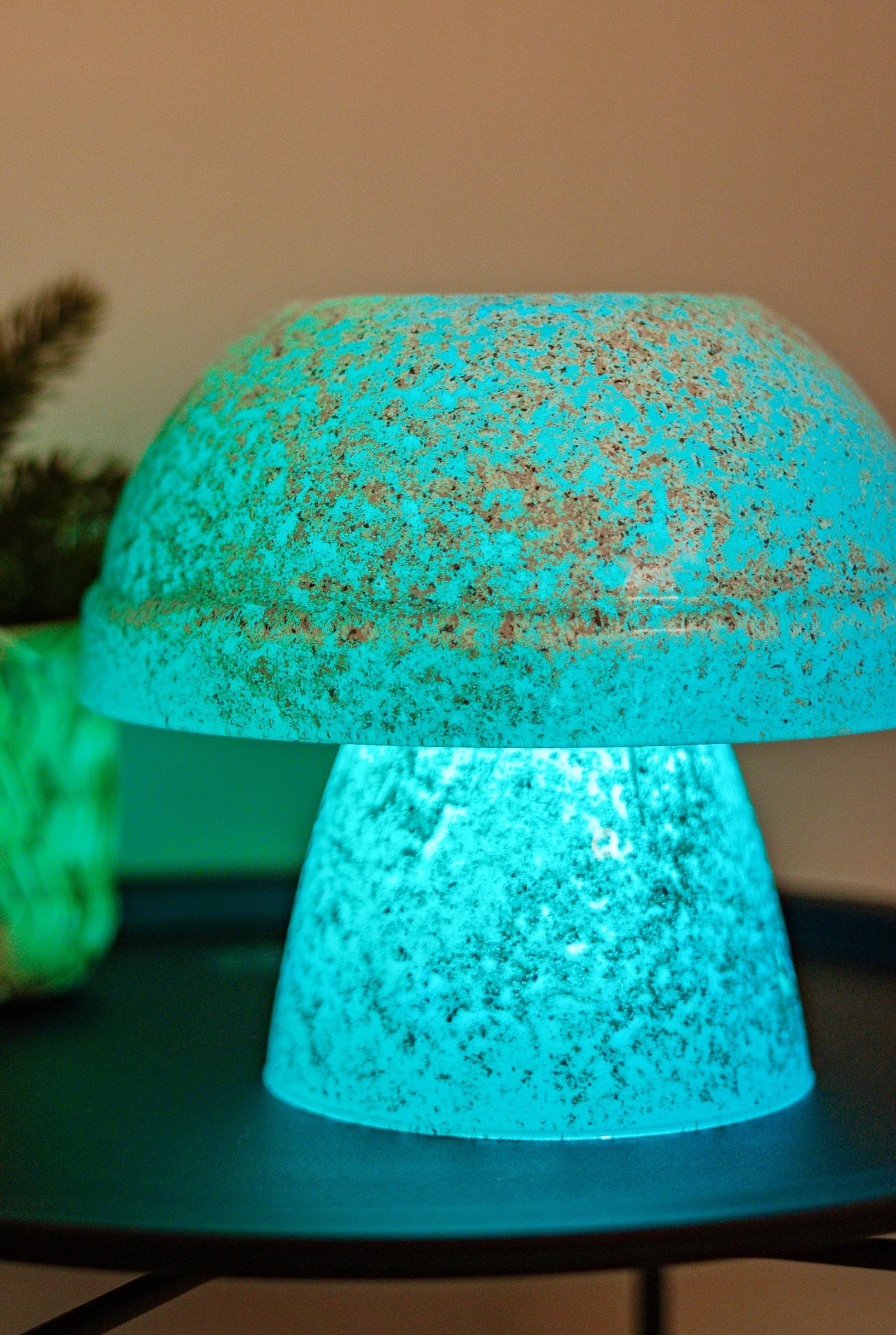 A color-changing mushroom lamp