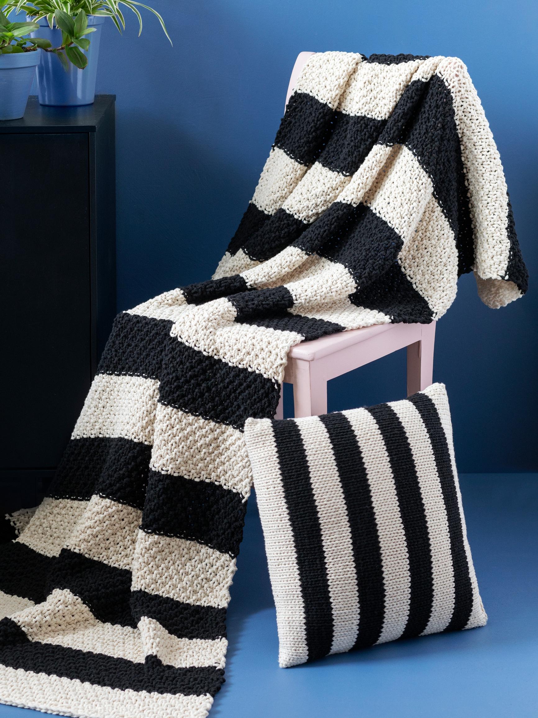 Knit a striped seaside set: Easy instructions for a charming pillow and throw