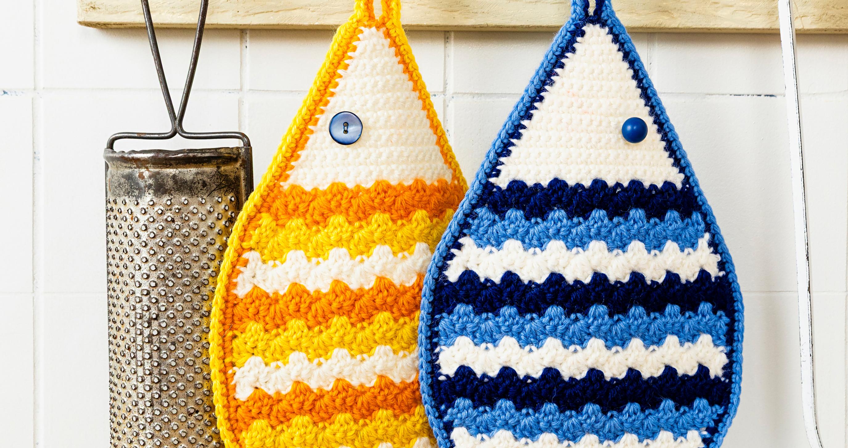 Got leftover yarn? Crochet these colorful fish pot holders