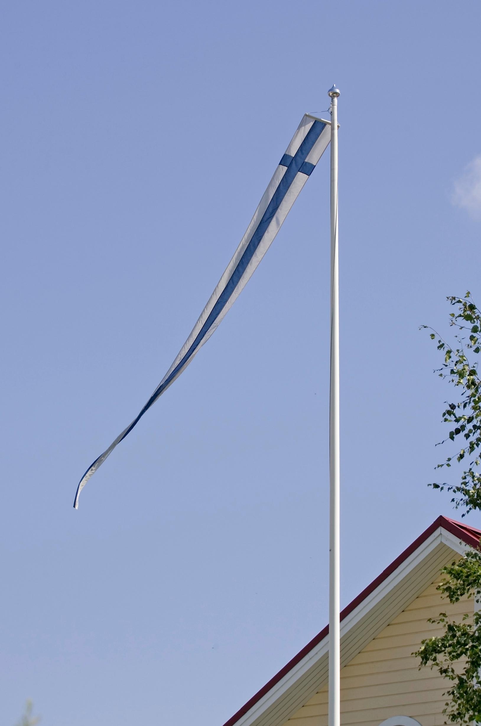 Blue and white pennant with a cross