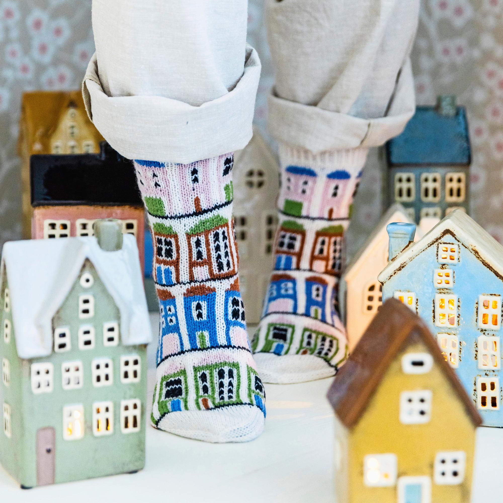 Enchanting house lantern colorwork socks