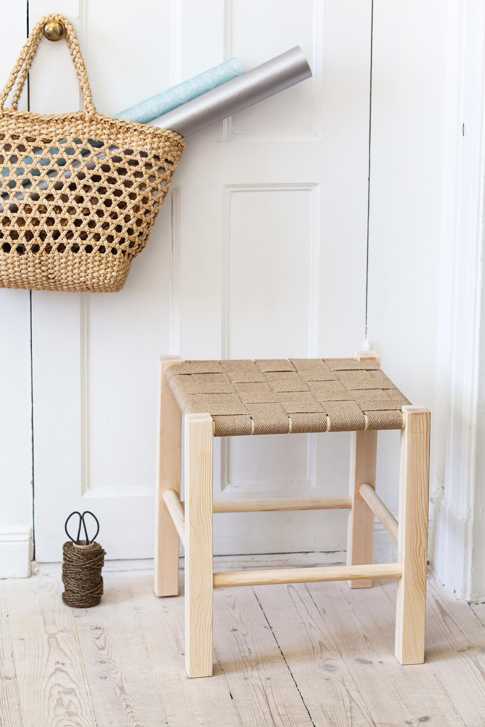 A stool woven with saddle straps