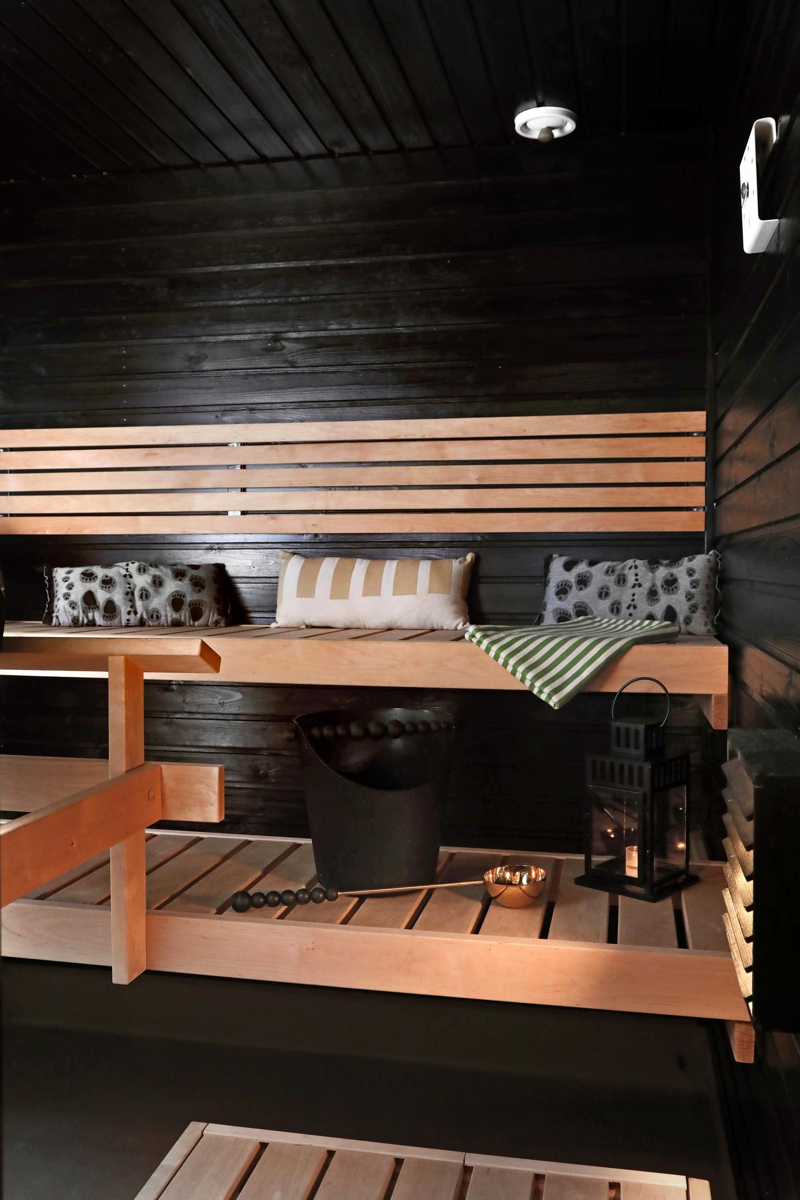 Sauna walls stained black