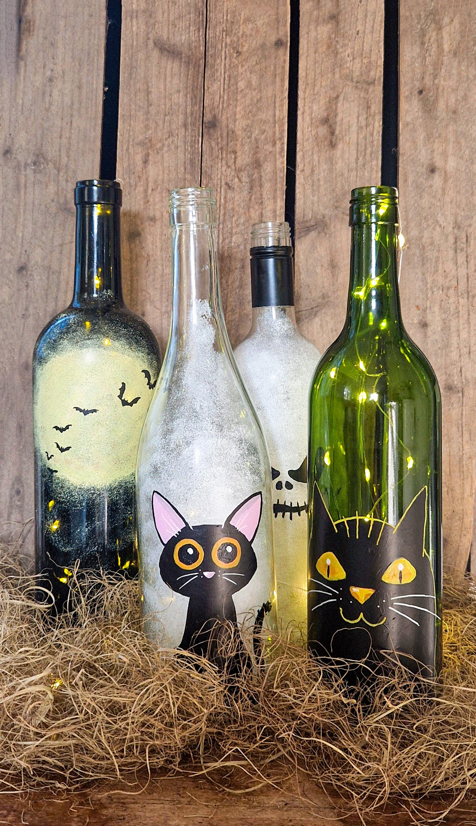 Finished Halloween light bottles.