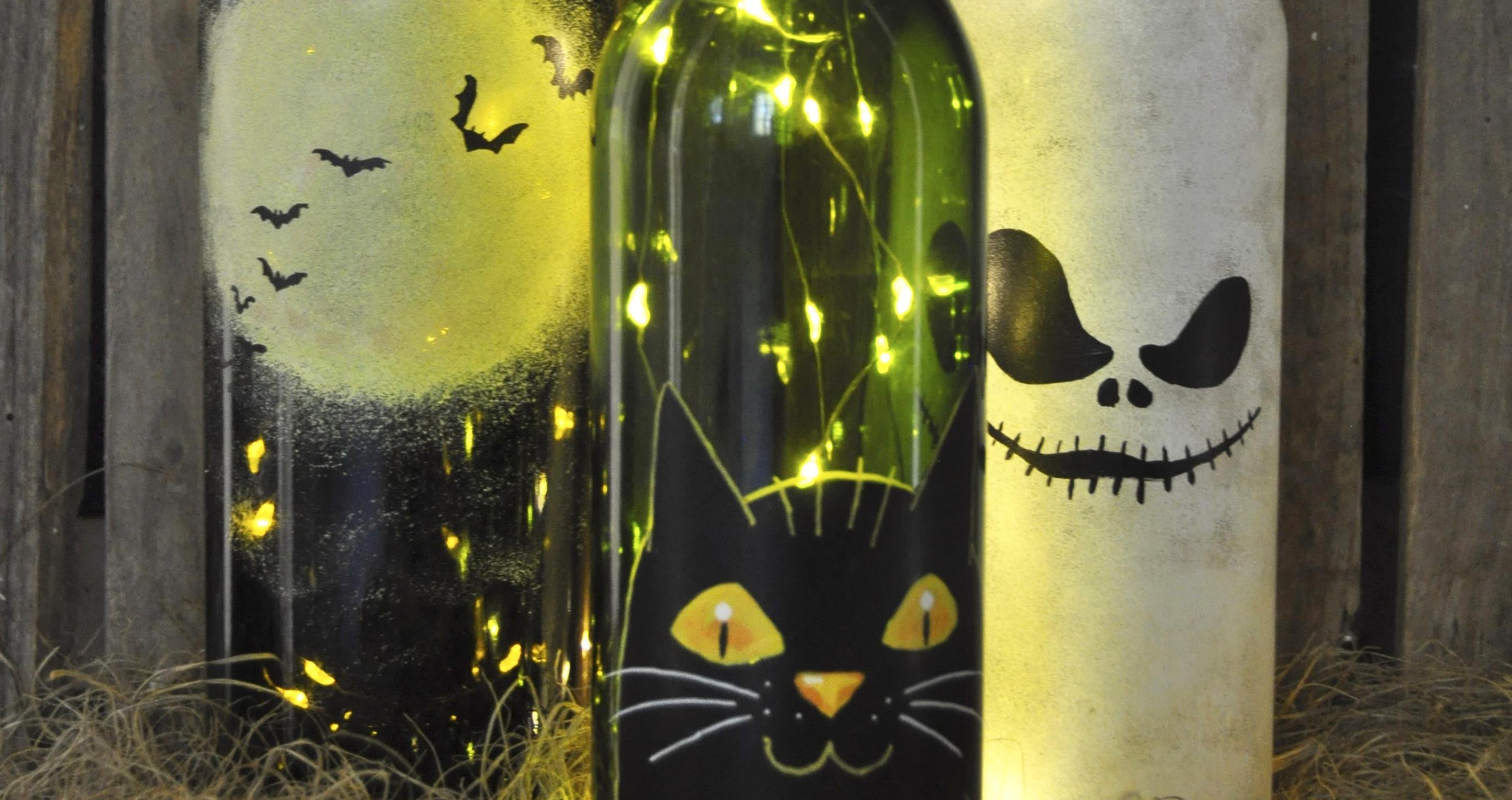 Light up your window or garden with spooky Halloween bottles