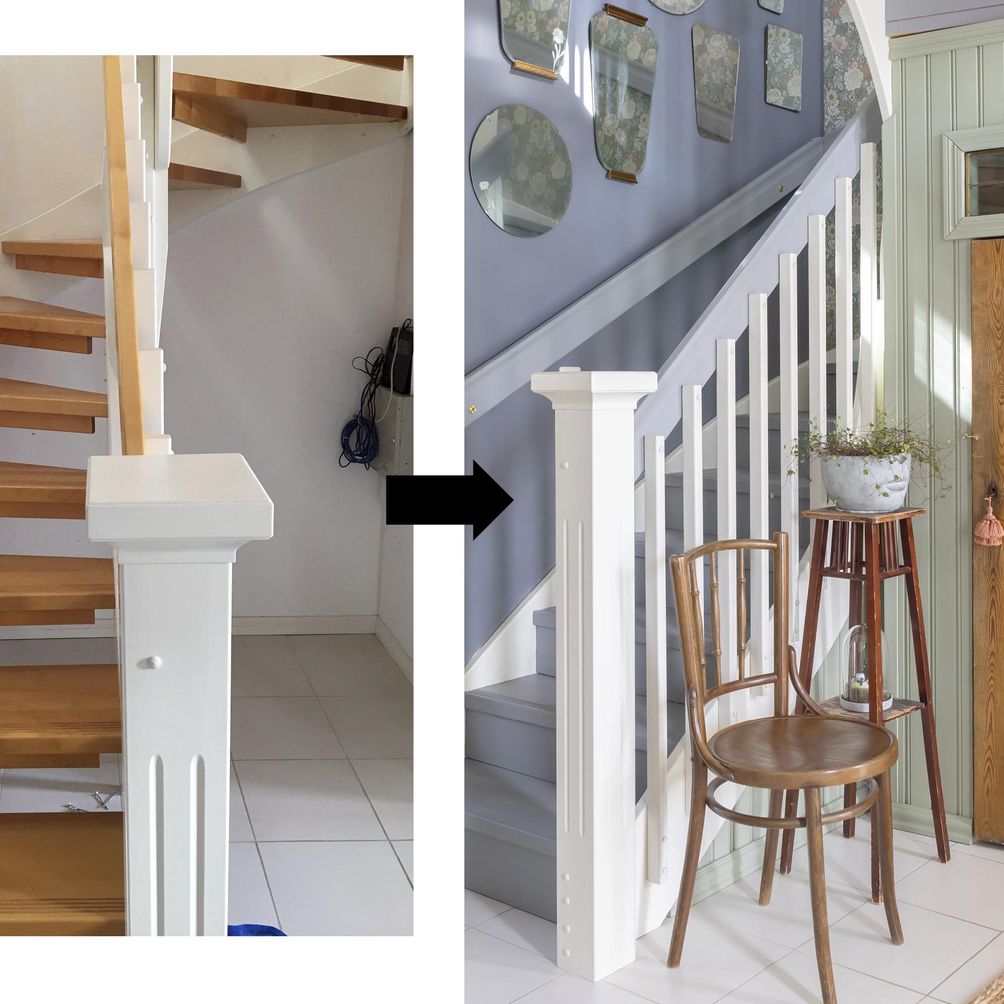Could you believe these pictures are of the same space? Kirsi transformed a cluttered staircase—“Best decision ever”