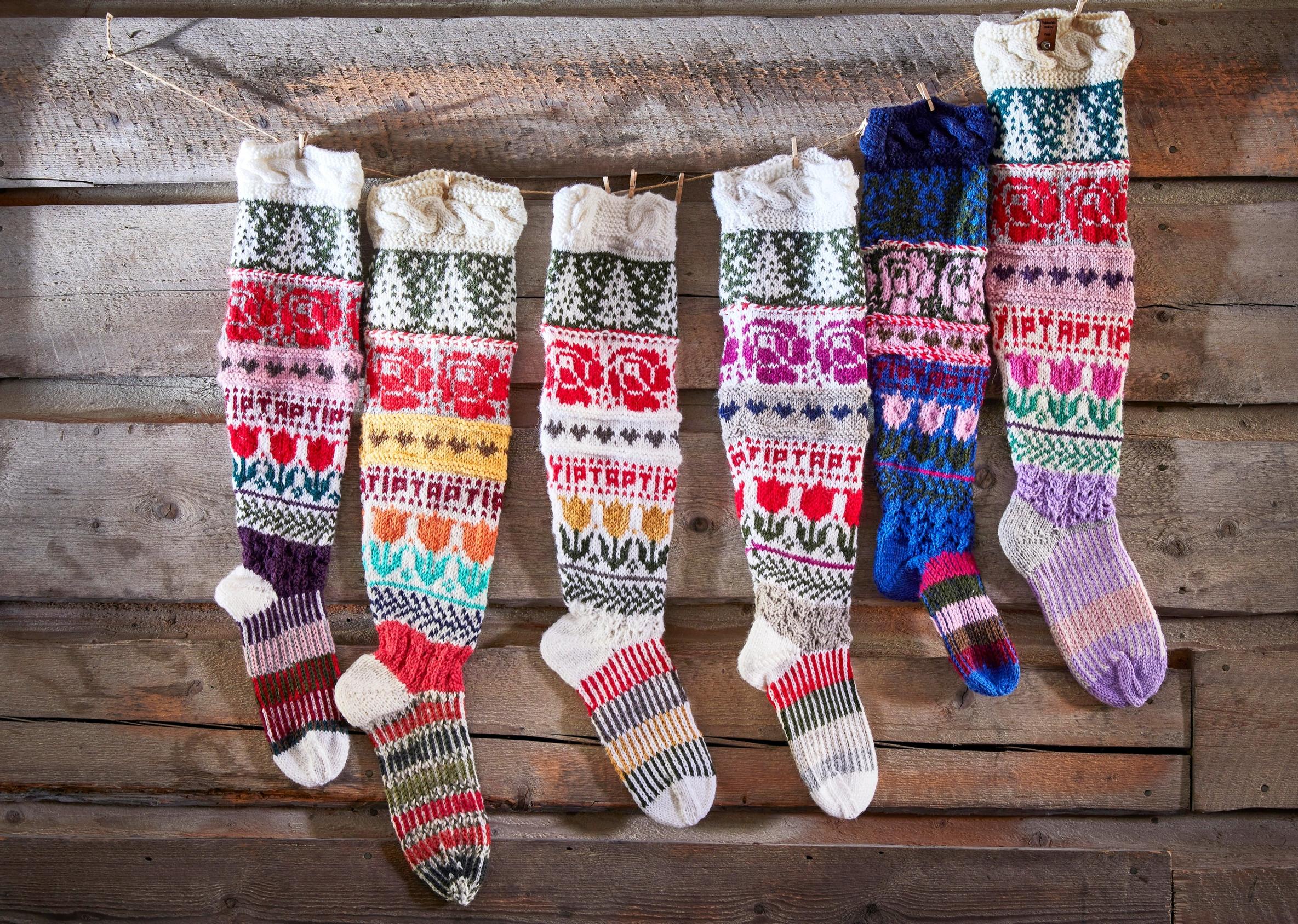 Festive colorwork socks in different colors