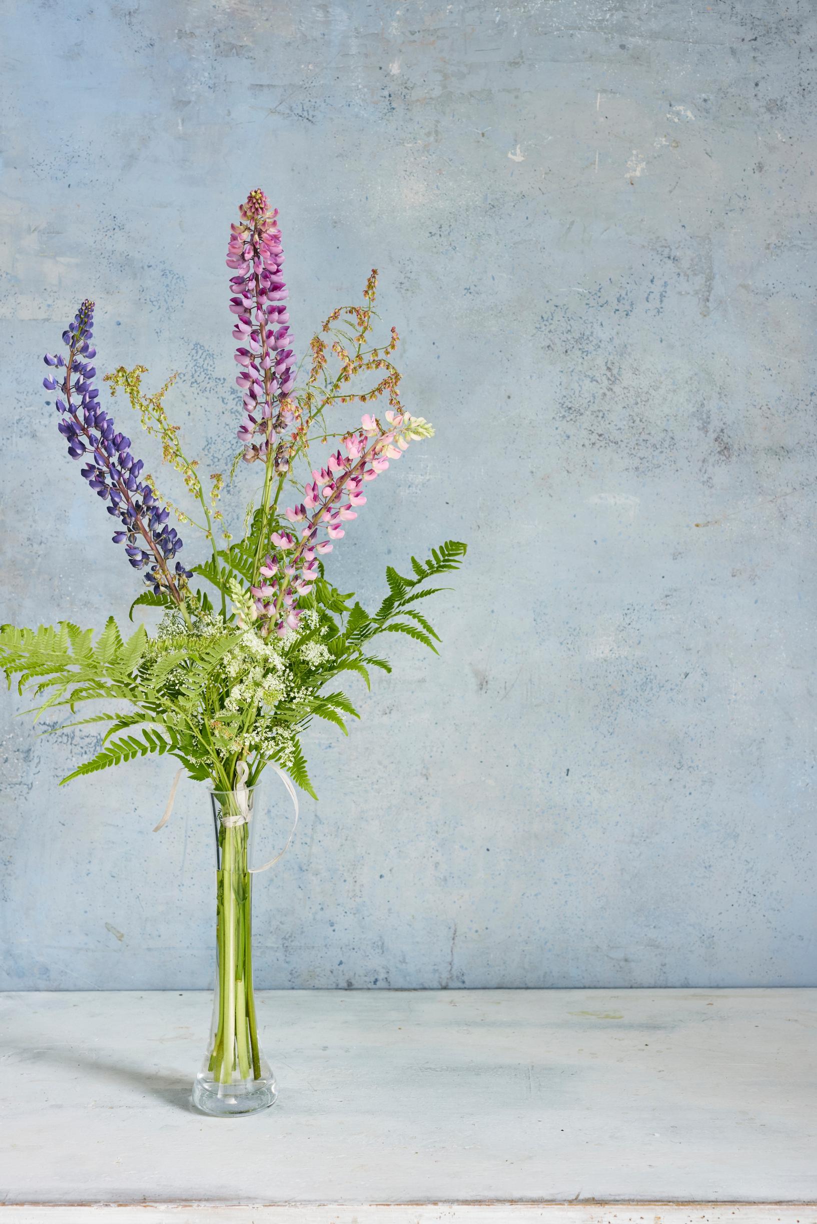Wildflower arrangement featuring the invasive showy lupine