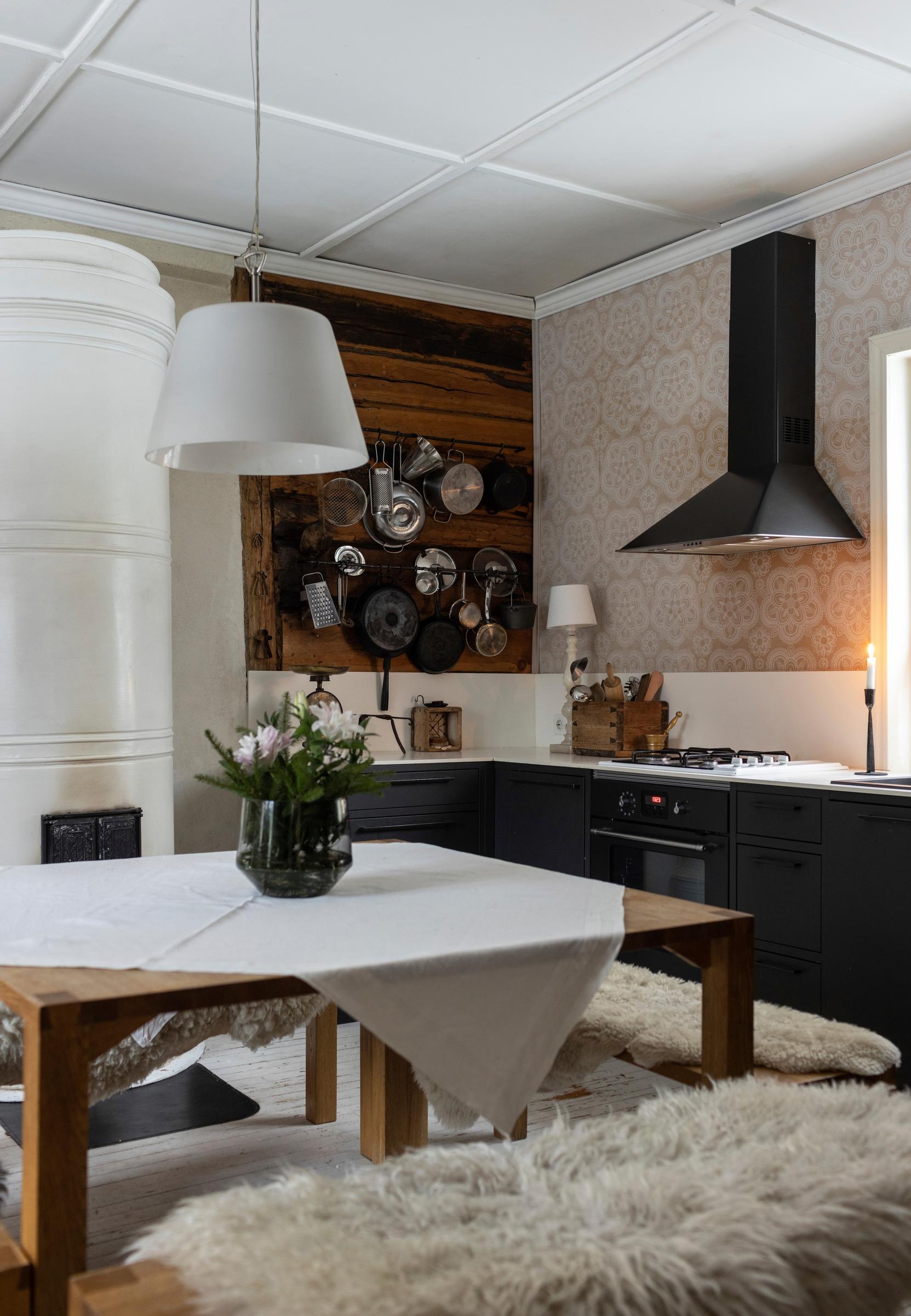 Black built-in kitchen cabinets.