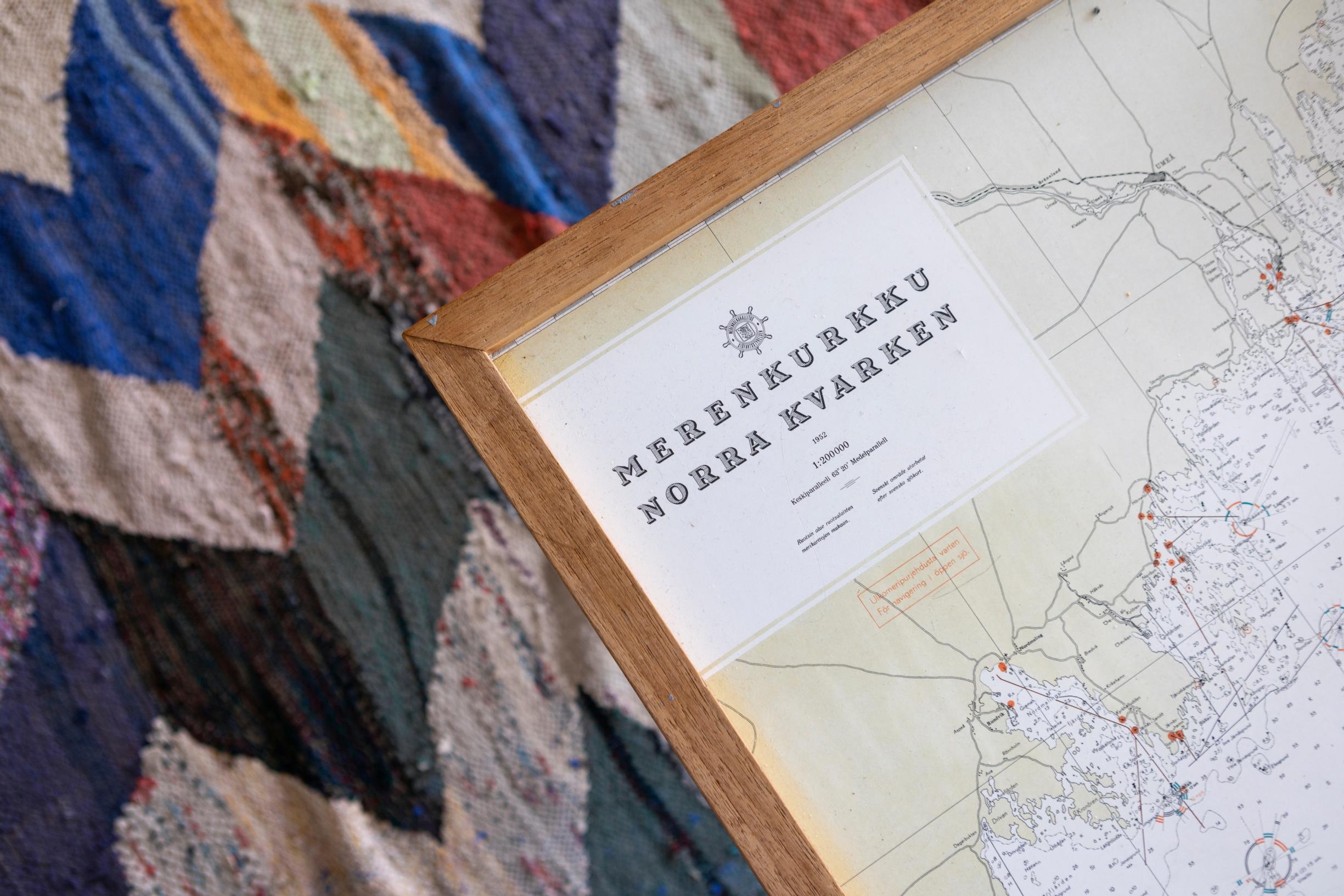 A coffee table made from a nautical chart