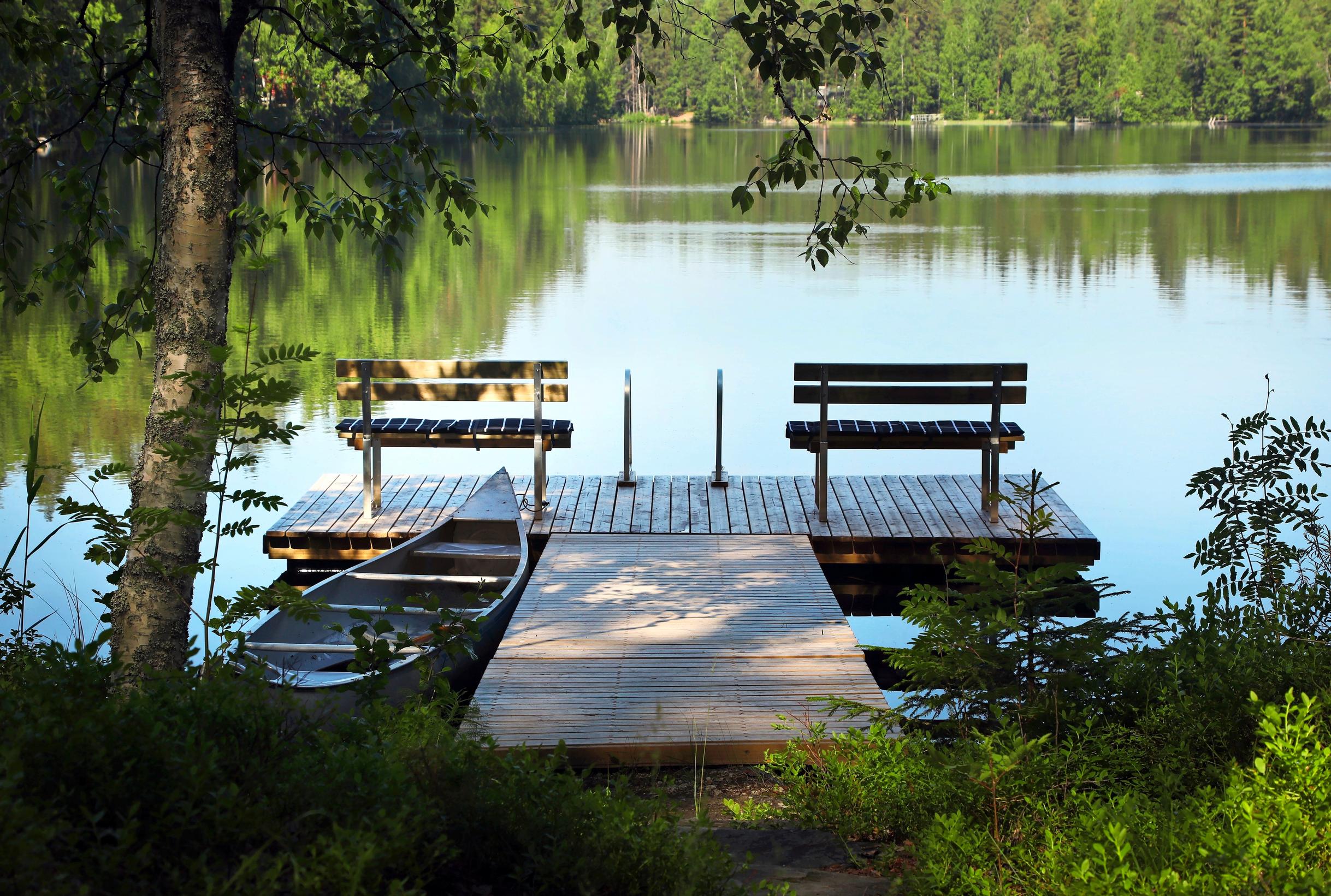 A pier and a calm lake