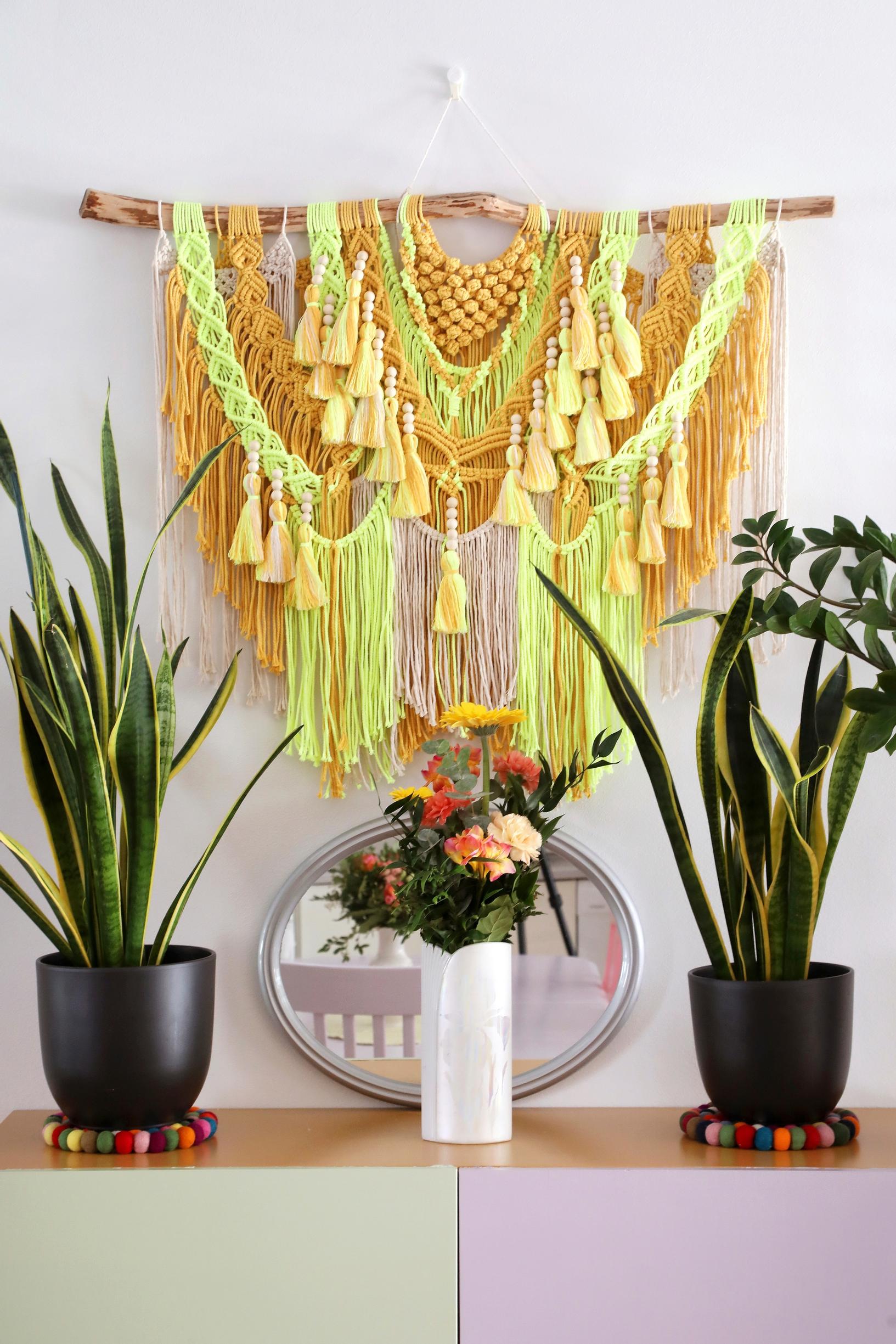 A yellow-toned macrame