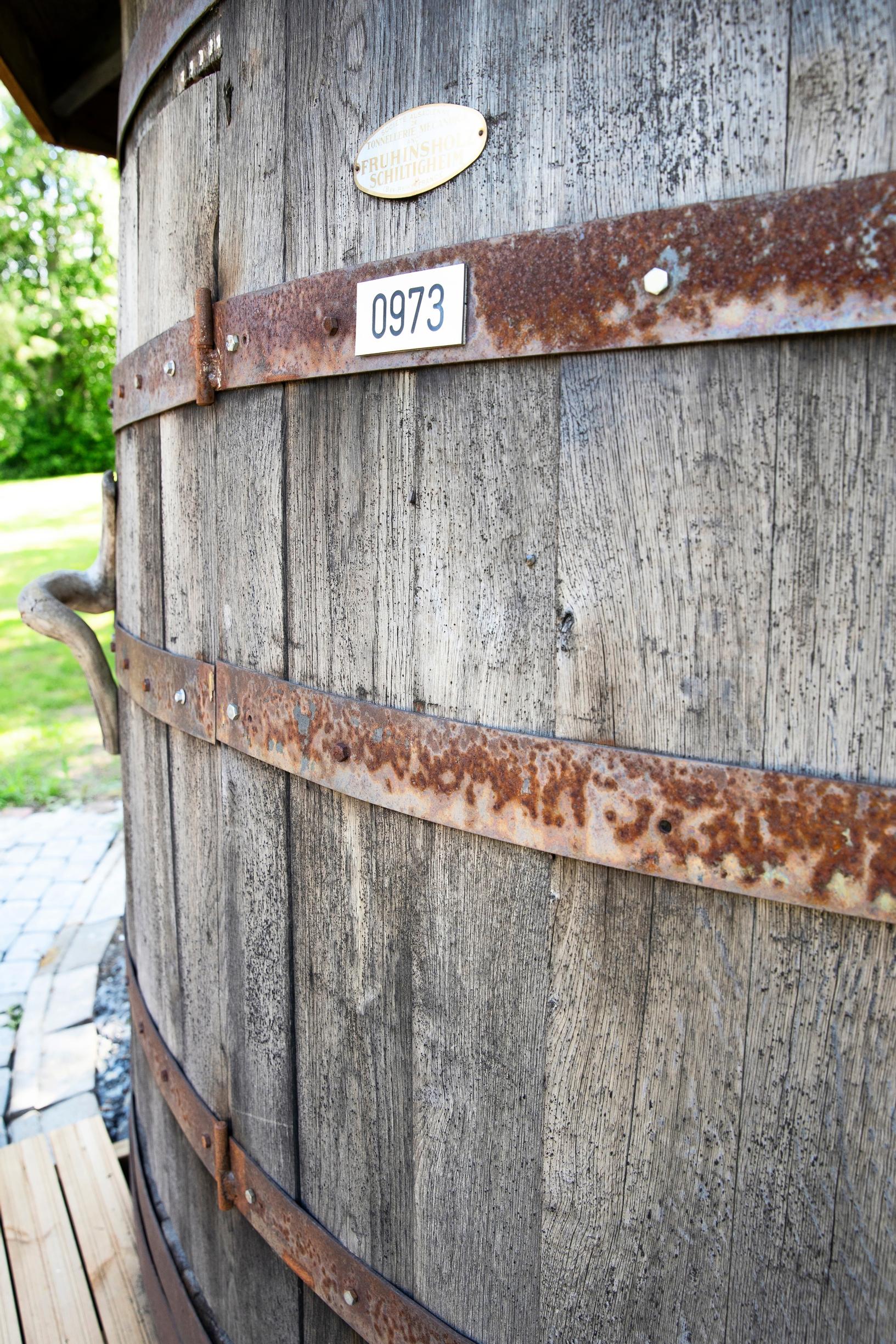 The exterior wall of the whiskey barrel