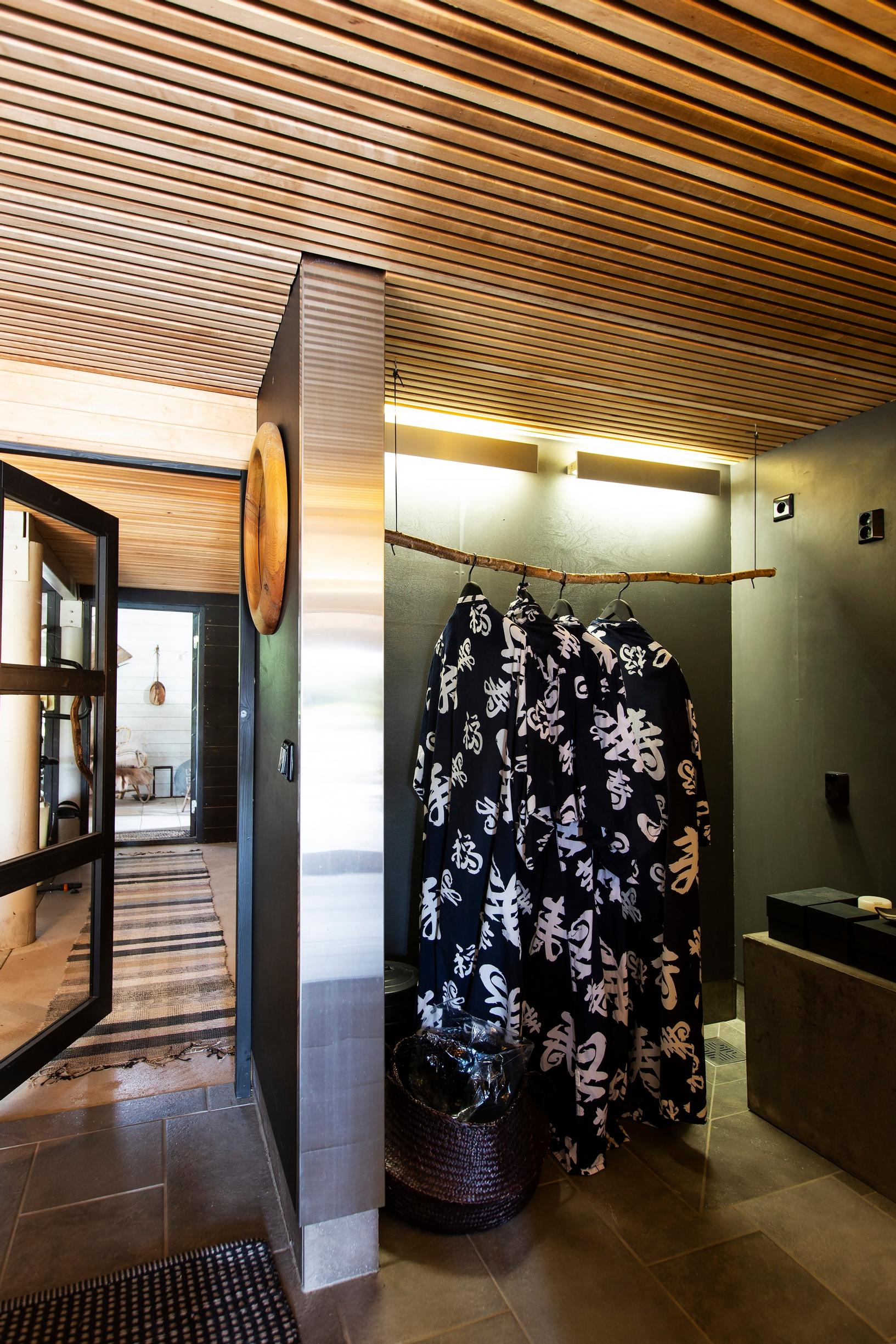 A bathing area showcasing Japanese bathrobes.