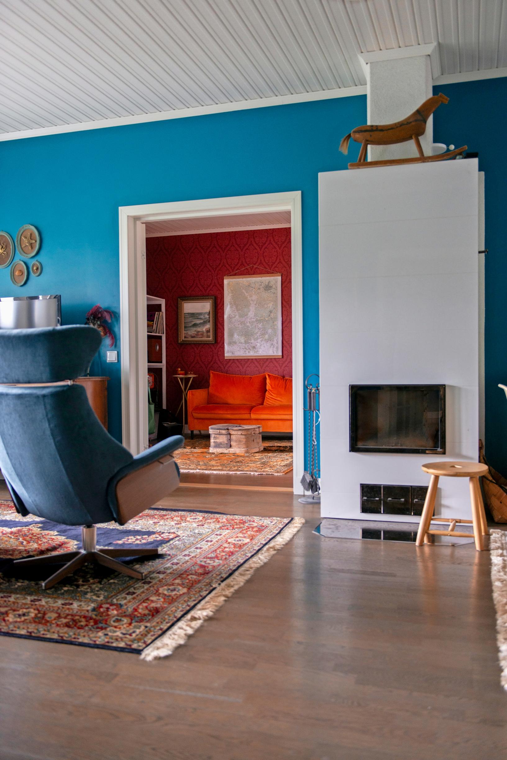 armchair and fireplace in the living room