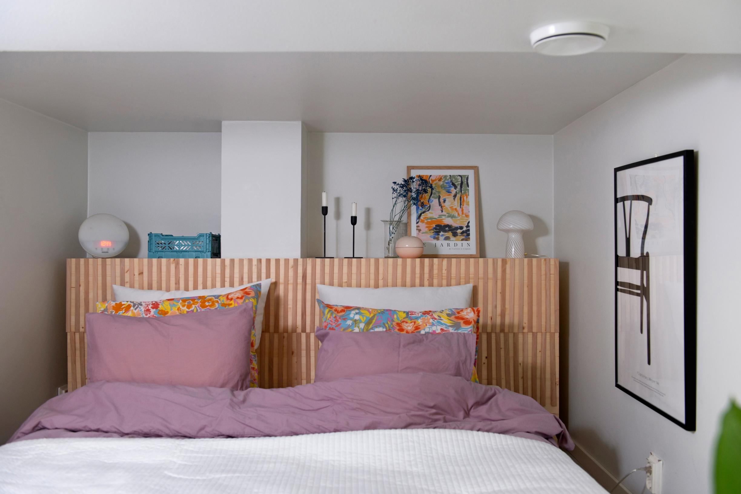 A custom-built enclosed headboard