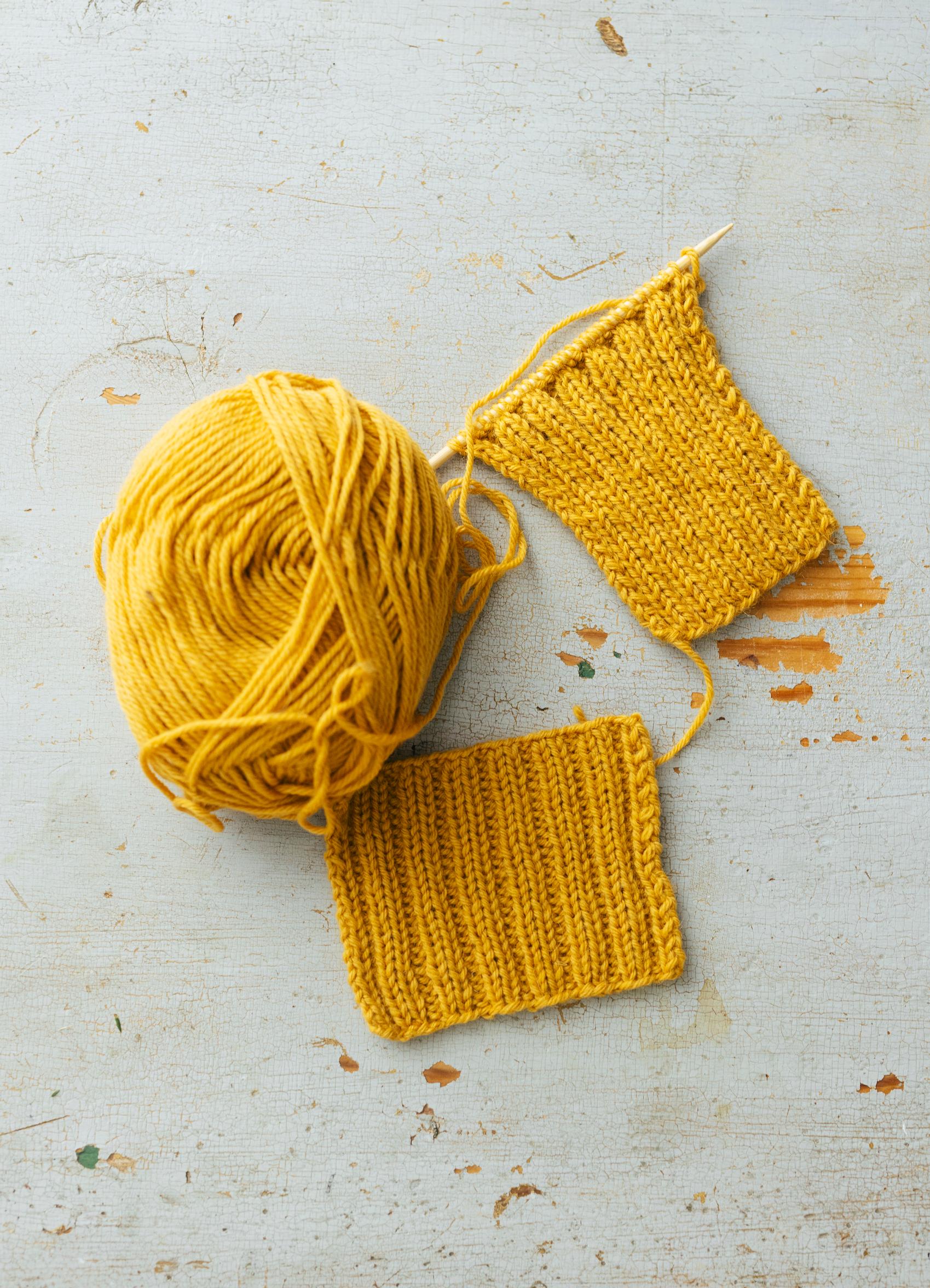 Swatches of k2, p2 ribbing