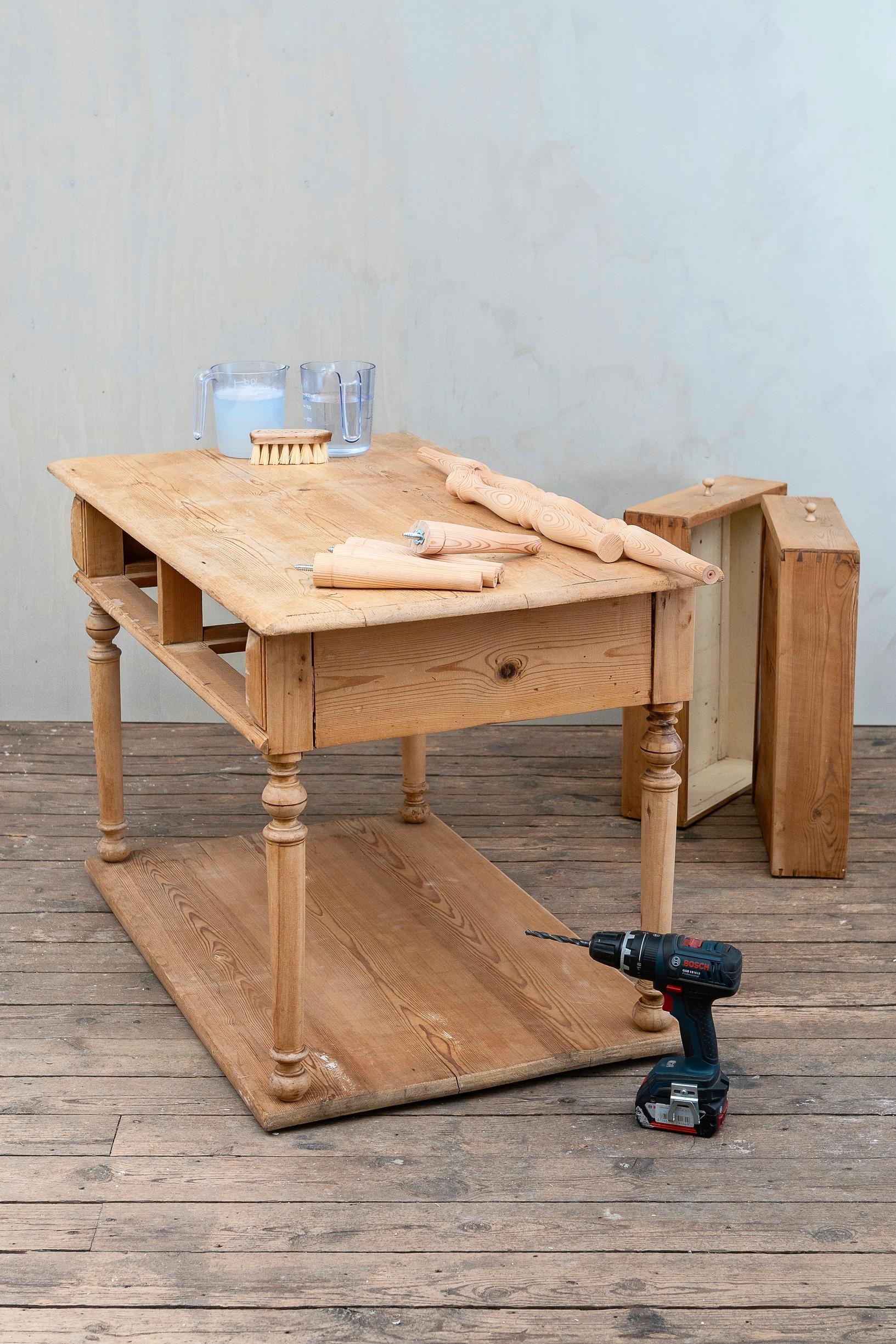Turning a table into an island with an added shelf