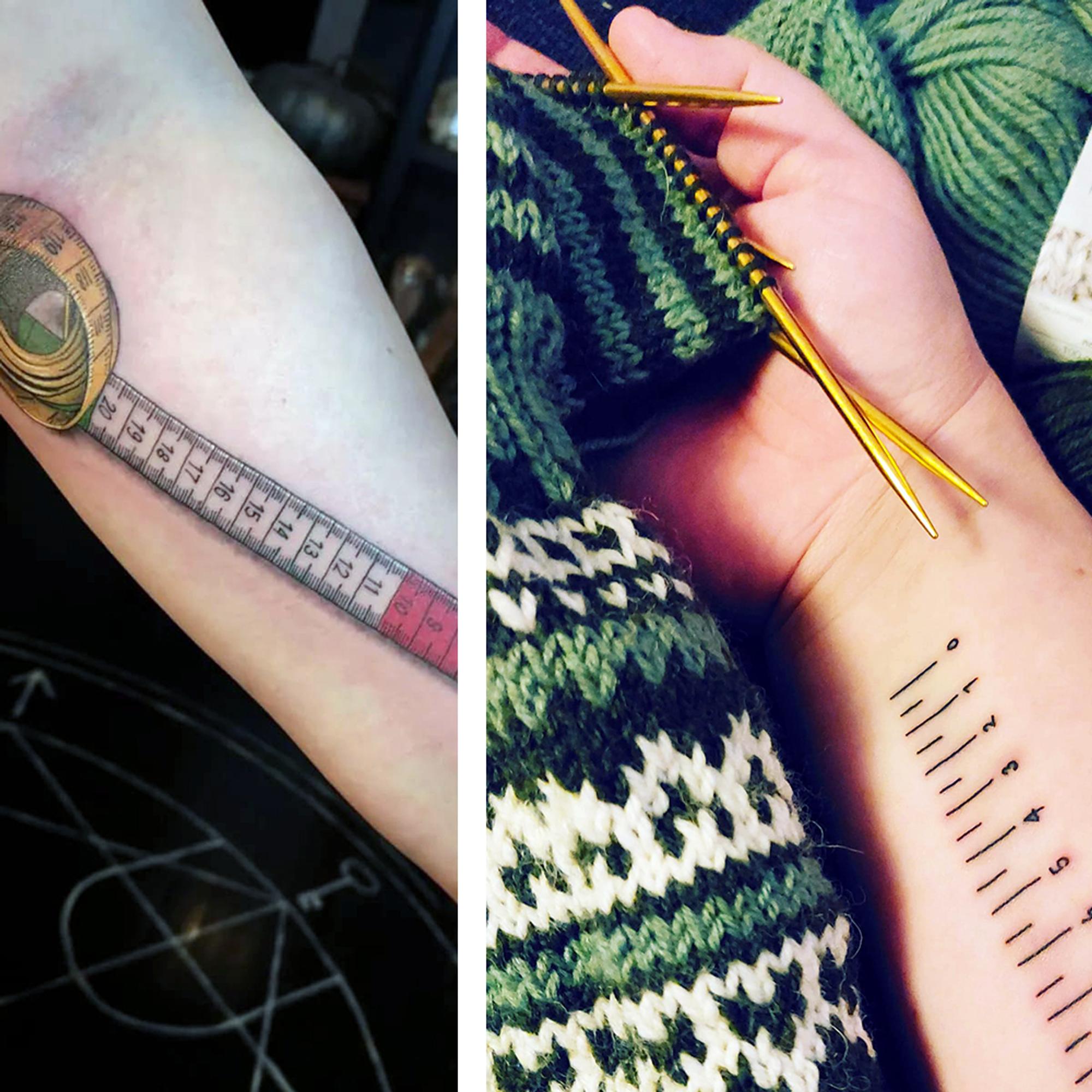 Knitters’ ingenious measuring tape tattoos—“I got tired of searching for a tape measure”
