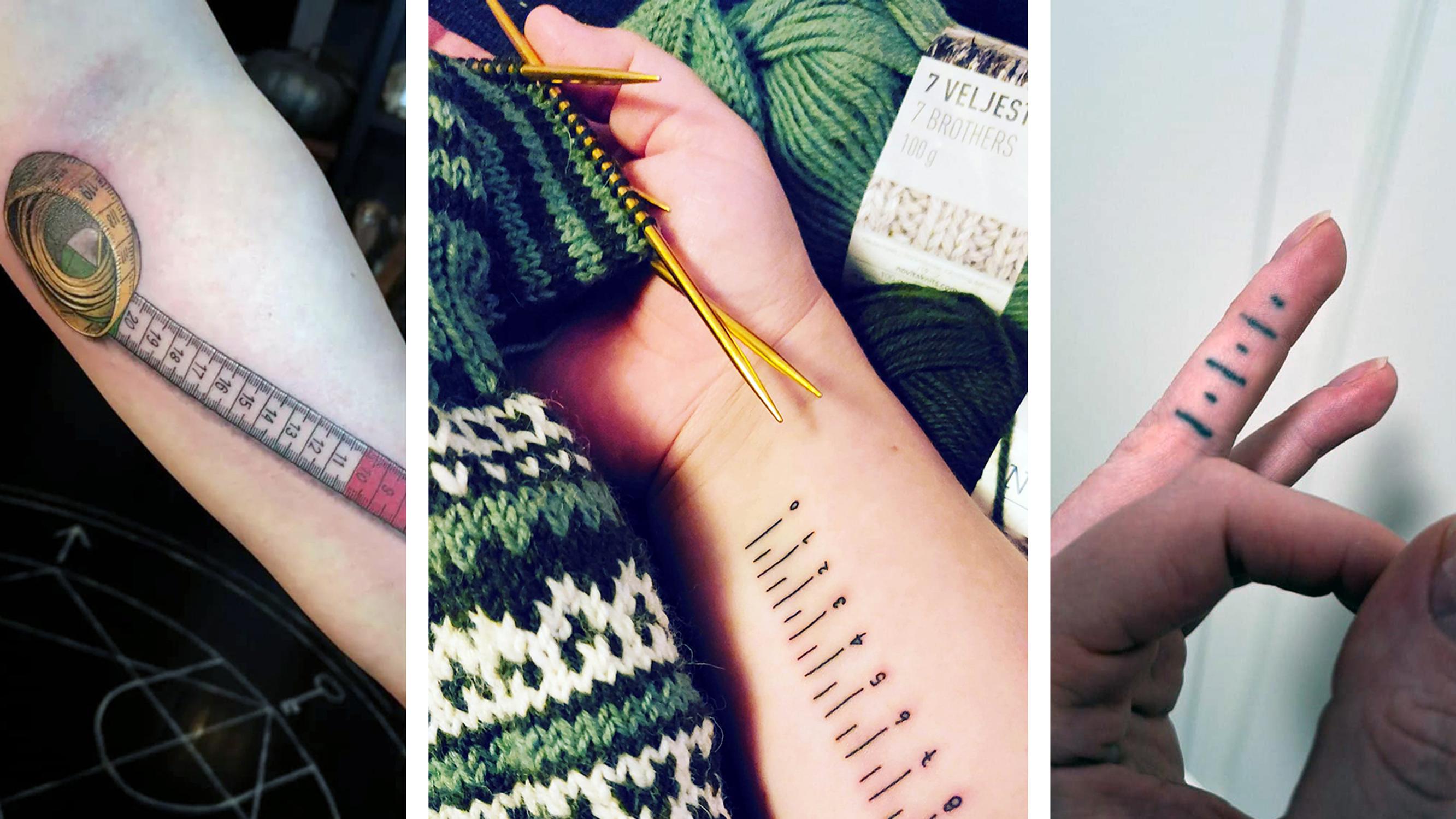 Knitters’ ingenious measuring tape tattoos—“I got tired of searching for a tape measure”
